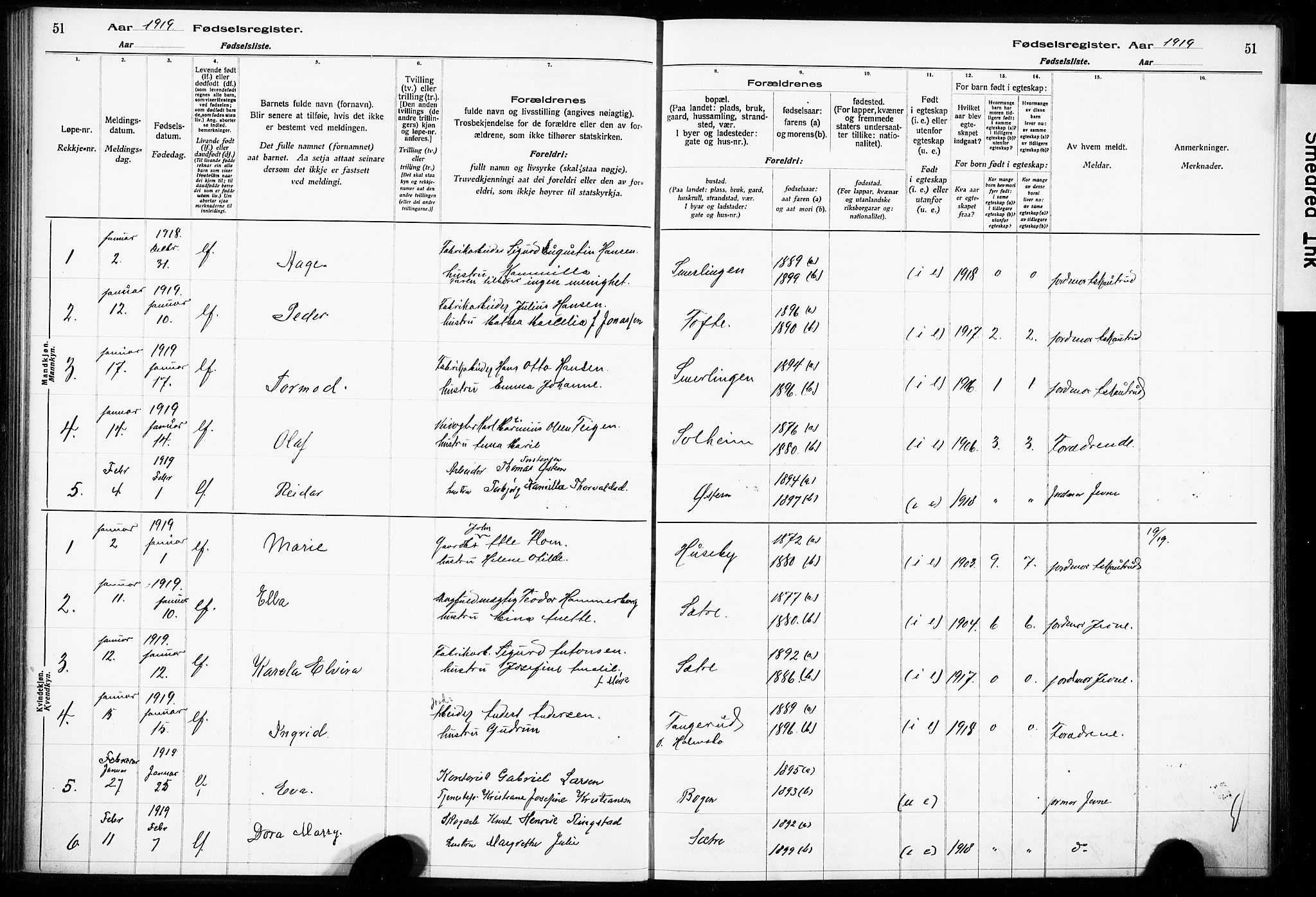 Hurum kirkebøker, SAKO/A-229/J/Ja/L0001: Fødselsregister nr. 1, 1916-1928, s. 51