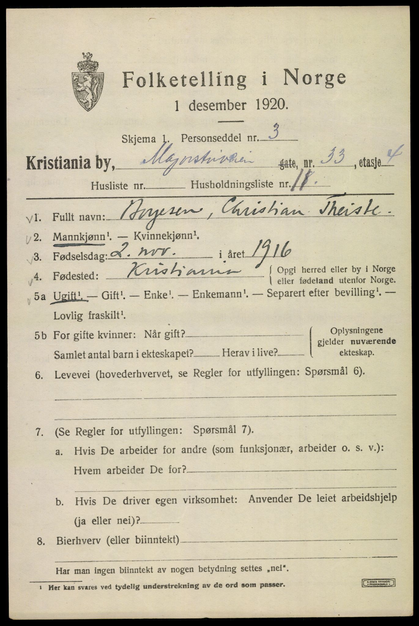 SAO, Folketelling 1920 for 0301 Kristiania kjøpstad, 1920, s. 372651