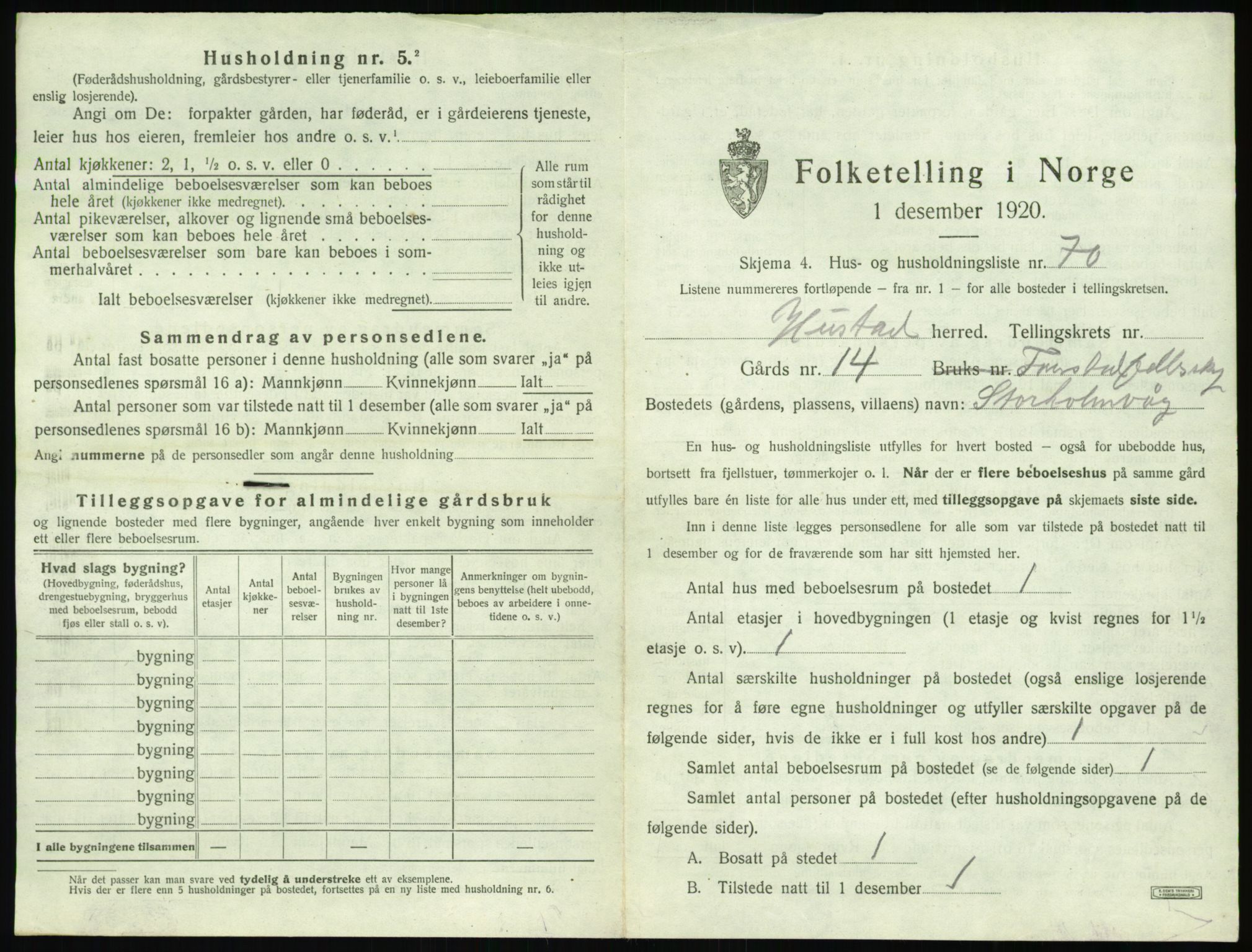 SAT, Folketelling 1920 for 1550 Hustad herred, 1920, s. 293