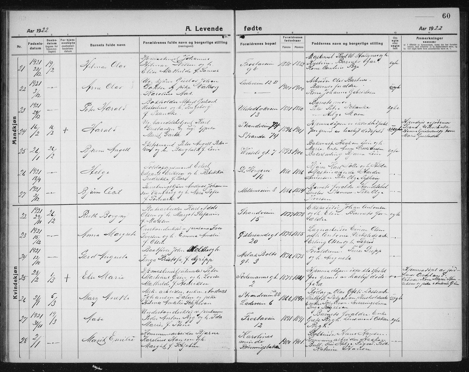 Ministerialprotokoller, klokkerbøker og fødselsregistre - Sør-Trøndelag, SAT/A-1456/605/L0259: Klokkerbok nr. 605C06, 1920-1937, s. 60