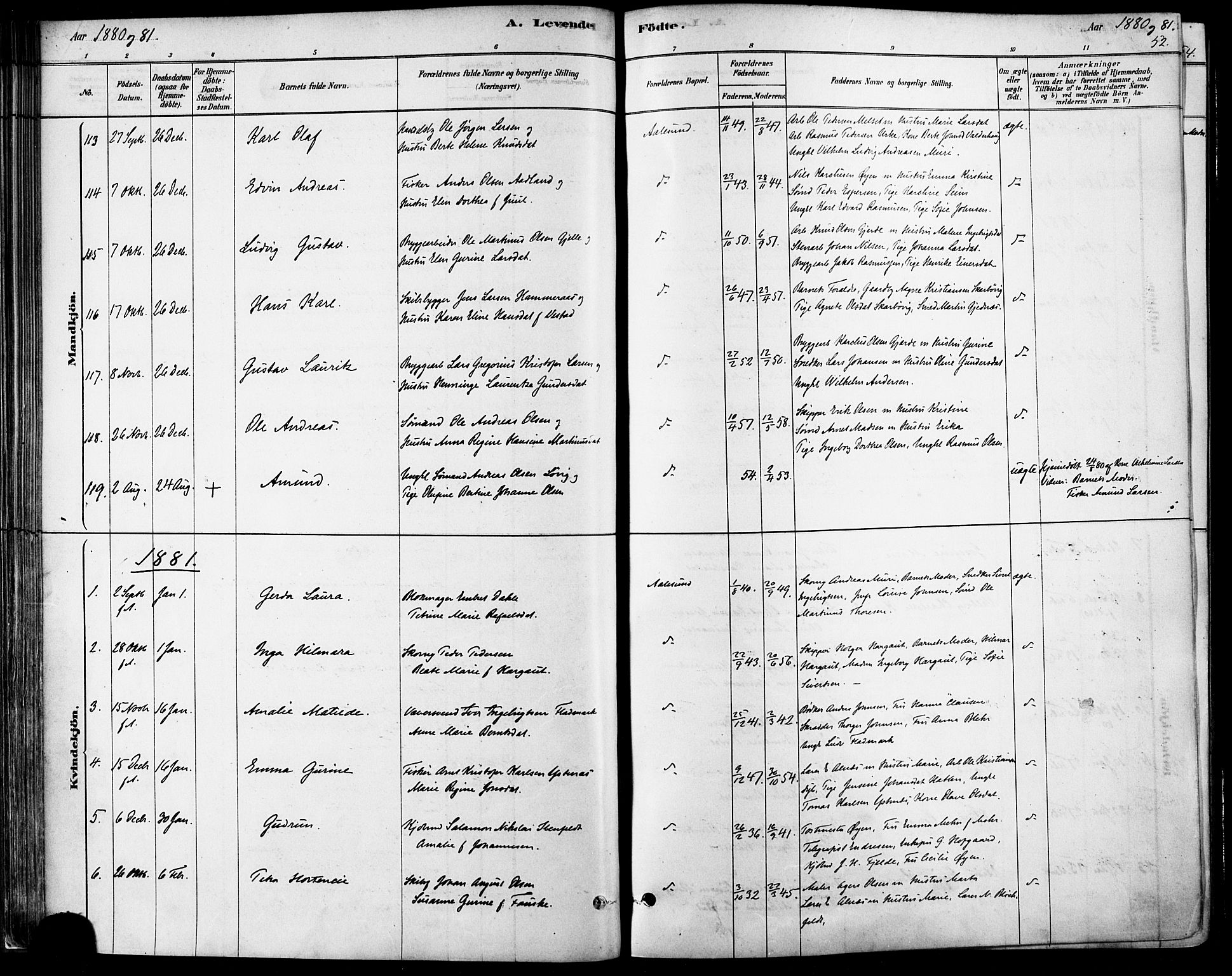 Ministerialprotokoller, klokkerbøker og fødselsregistre - Møre og Romsdal, SAT/A-1454/529/L0454: Ministerialbok nr. 529A04, 1878-1885, s. 52