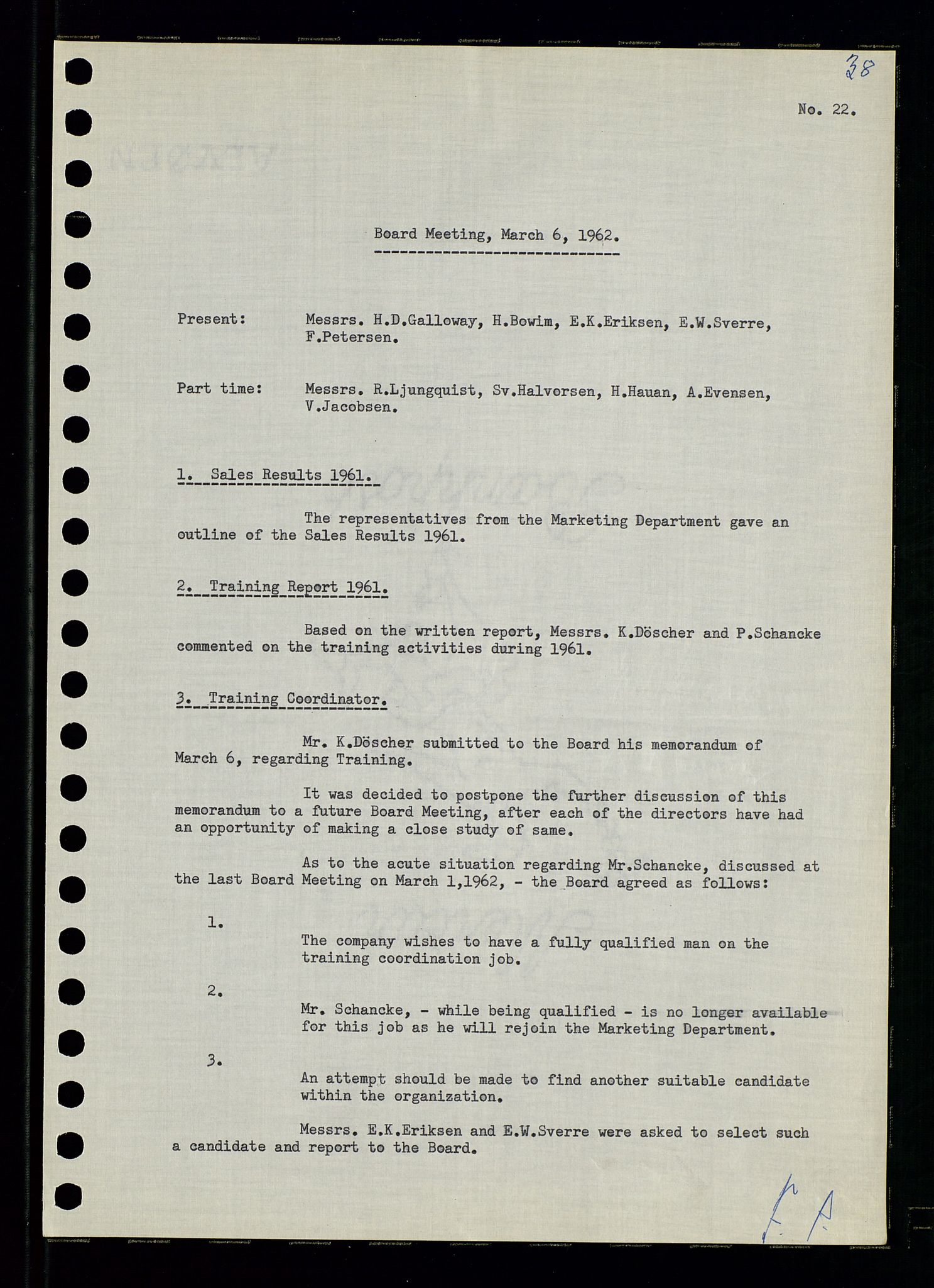 Pa 0982 - Esso Norge A/S, AV/SAST-A-100448/A/Aa/L0001/0003: Den administrerende direksjon Board minutes (styrereferater) / Den administrerende direksjon Board minutes (styrereferater), 1962, s. 38