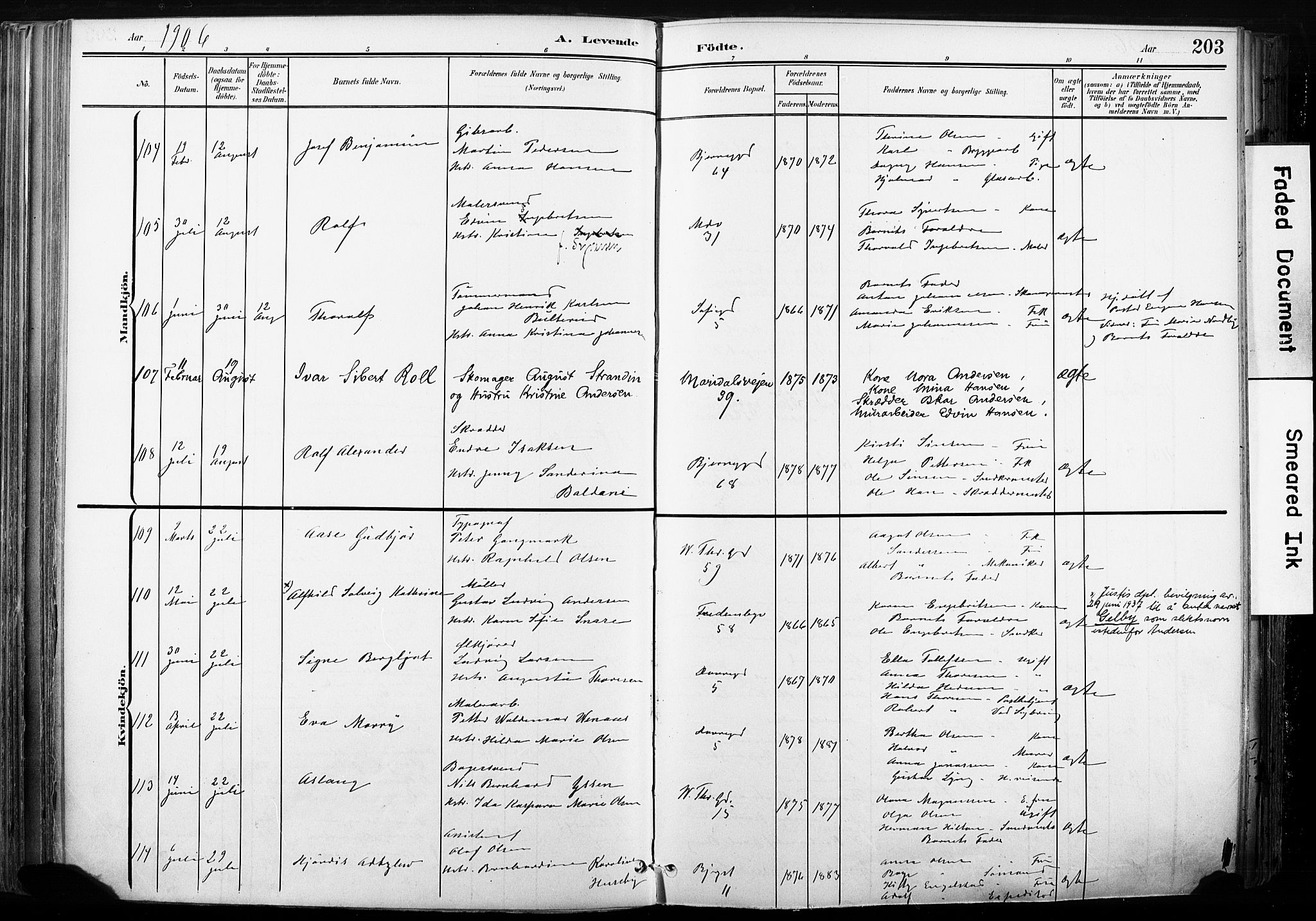 Gamle Aker prestekontor Kirkebøker, AV/SAO-A-10617a/F/L0013: Ministerialbok nr. 13, 1901-1908, s. 203