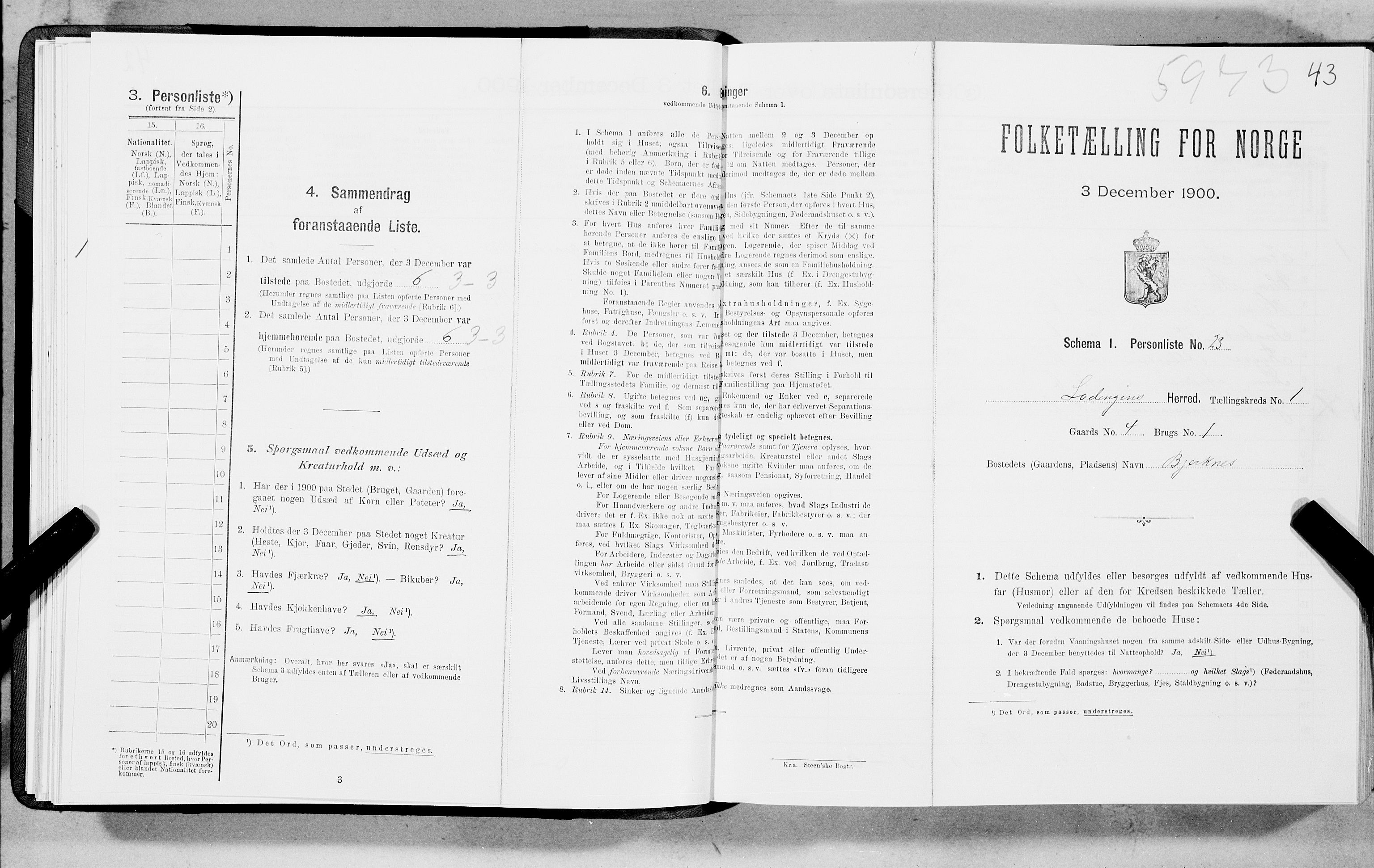 SAT, Folketelling 1900 for 1851 Lødingen herred, 1900, s. 43