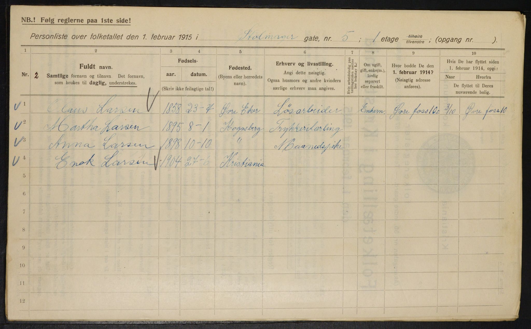 OBA, Kommunal folketelling 1.2.1915 for Kristiania, 1915, s. 102723