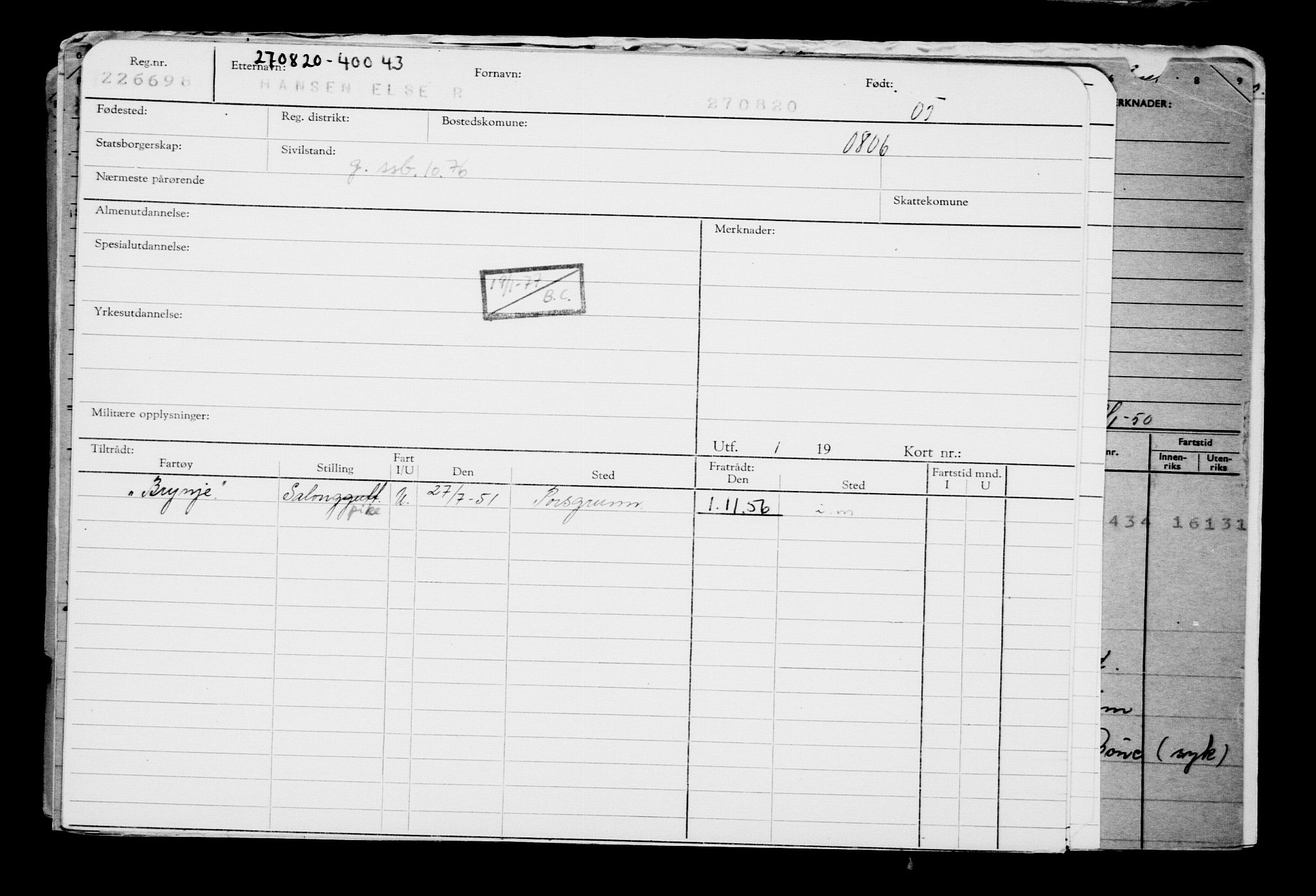 Direktoratet for sjømenn, AV/RA-S-3545/G/Gb/L0184: Hovedkort, 1920, s. 652