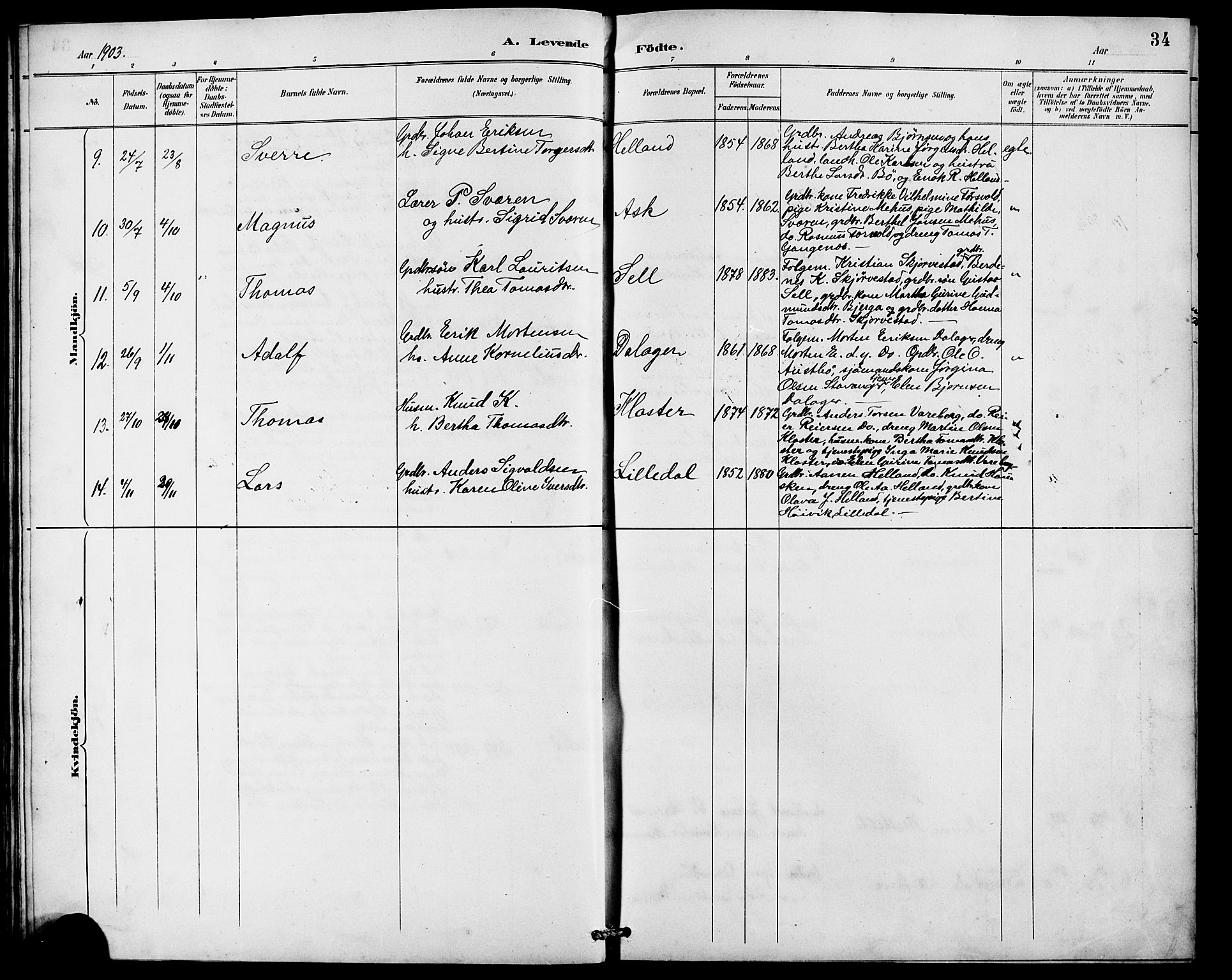 Rennesøy sokneprestkontor, AV/SAST-A -101827/H/Ha/Hab/L0010: Klokkerbok nr. B 9, 1890-1918, s. 34