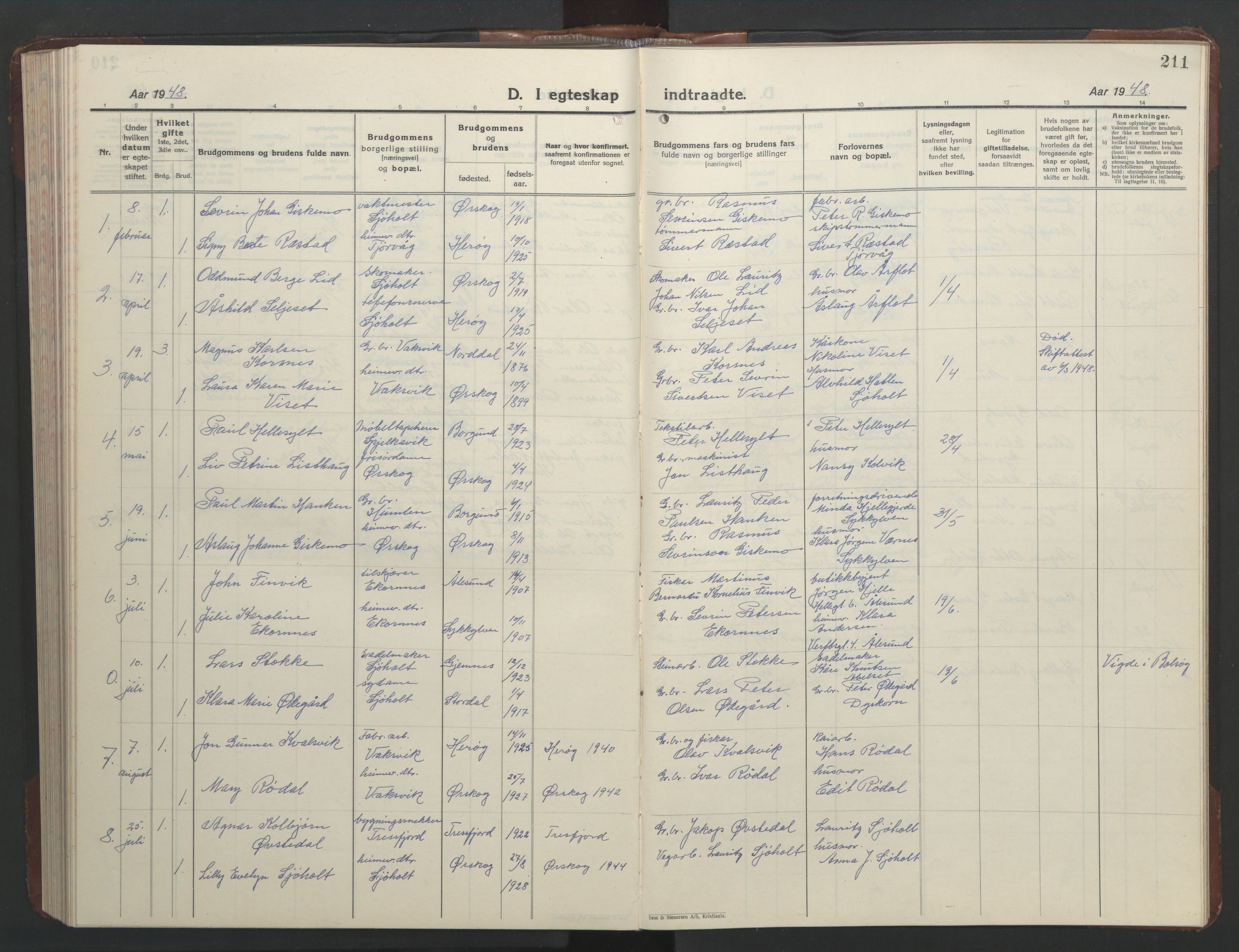 Ministerialprotokoller, klokkerbøker og fødselsregistre - Møre og Romsdal, AV/SAT-A-1454/522/L0329: Klokkerbok nr. 522C08, 1926-1951, s. 211