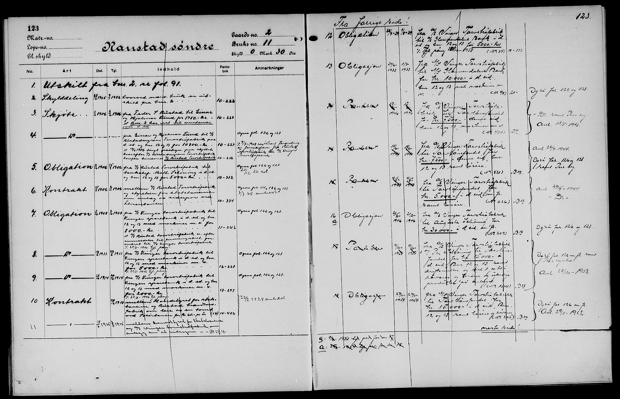 Vinger og Odal sorenskriveri, SAH/TING-022/H/Ha/Hac/Hacc/L0001: Panteregister nr. 3.1, 1923, s. 123