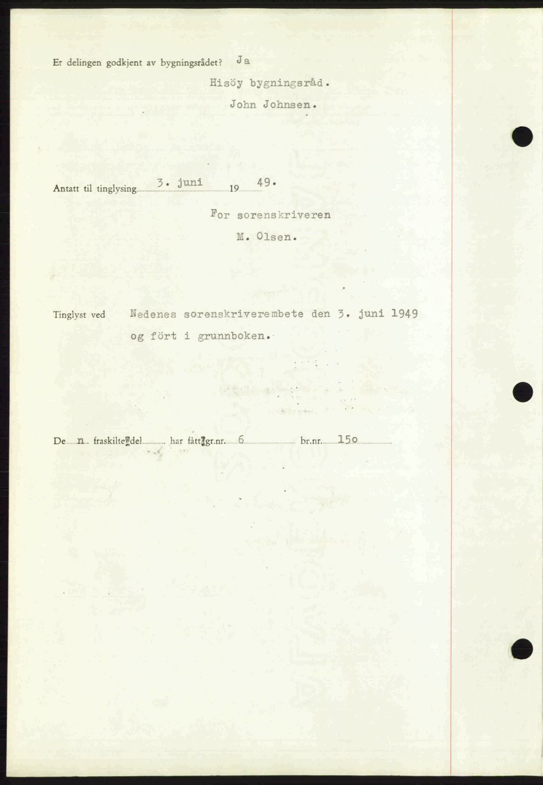 Nedenes sorenskriveri, SAK/1221-0006/G/Gb/Gba/L0060: Pantebok nr. A12, 1948-1949, Dagboknr: 854/1949