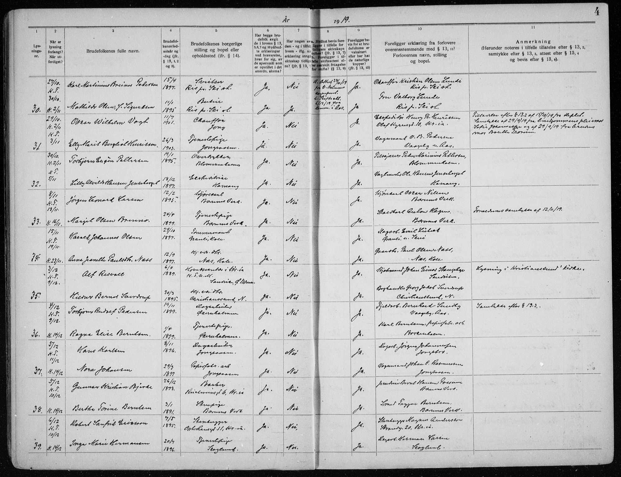 Vestre Bærum prestekontor Kirkebøker, AV/SAO-A-10209a/H/L0001: Lysningsprotokoll nr. 1, 1919-1941, s. 4