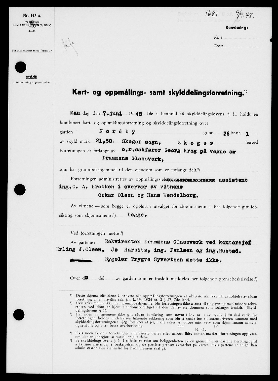 Holmestrand sorenskriveri, SAKO/A-67/G/Ga/Gaa/L0064: Pantebok nr. A-64, 1948-1948, Dagboknr: 1681/1948