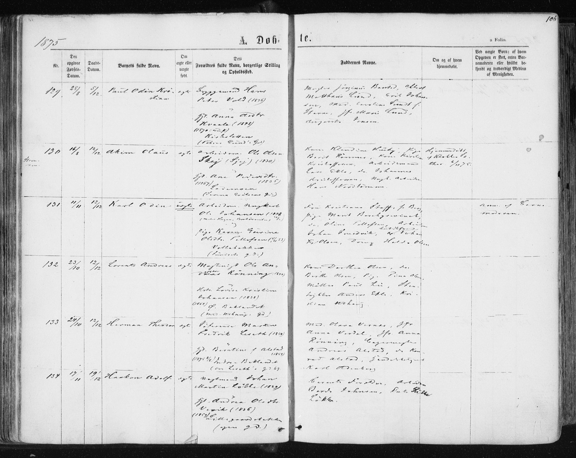 Ministerialprotokoller, klokkerbøker og fødselsregistre - Sør-Trøndelag, AV/SAT-A-1456/604/L0186: Ministerialbok nr. 604A07, 1866-1877, s. 106