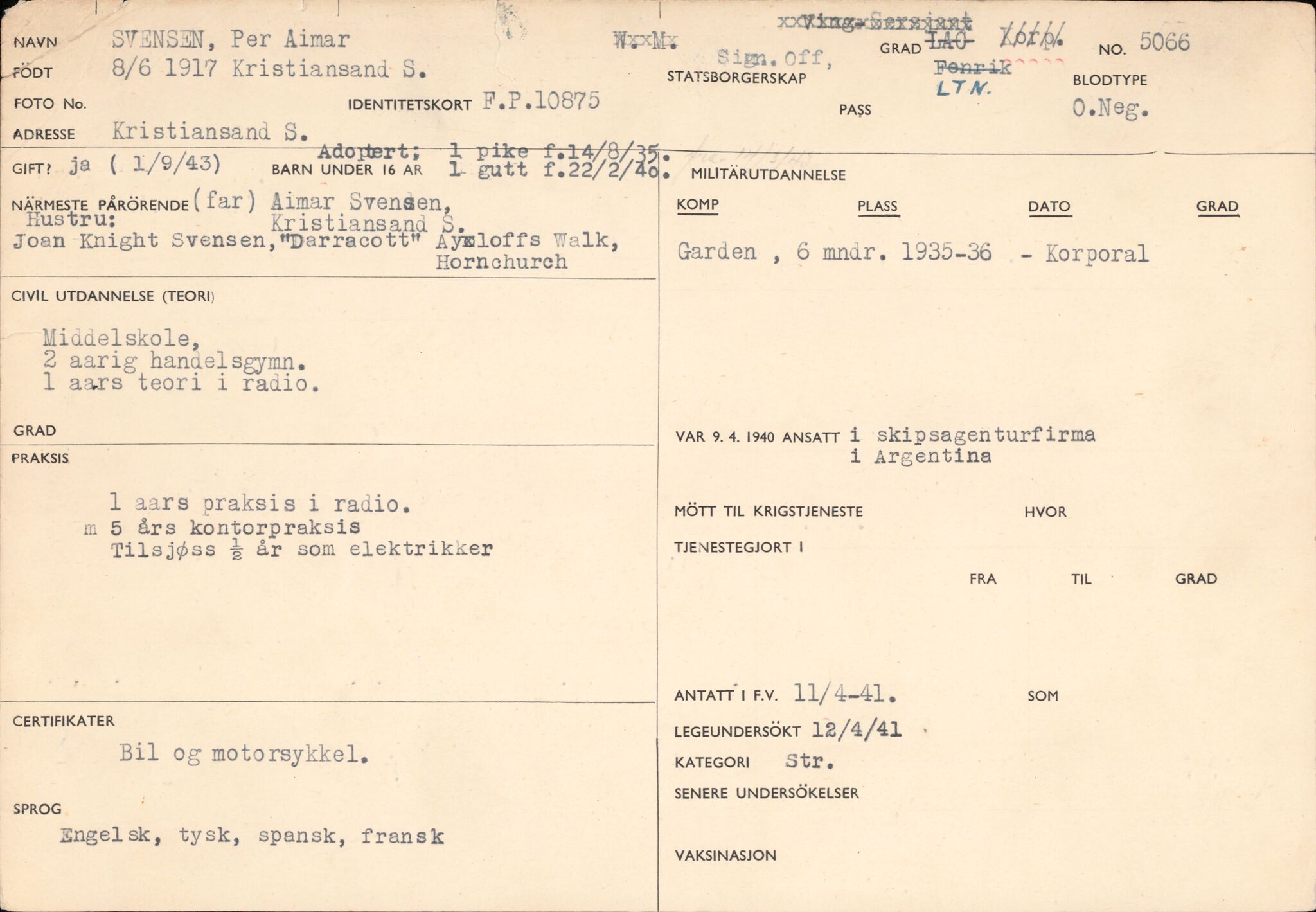 Forsvaret, Forsvarets overkommando/Luftforsvarsstaben, AV/RA-RAFA-4079/P/Pa/L0052: Personellpapirer, 1917, s. 196