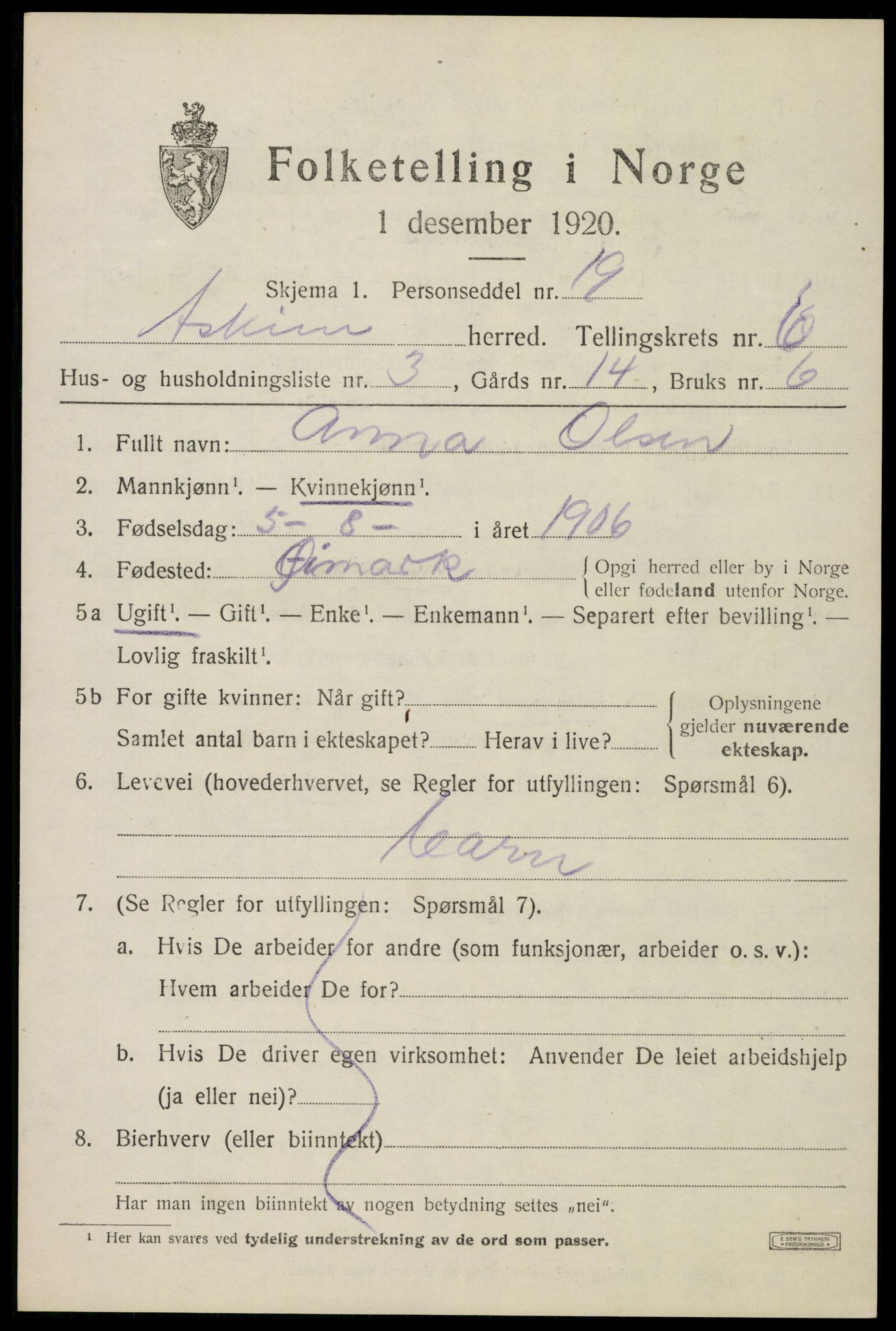 SAO, Folketelling 1920 for 0124 Askim herred, 1920, s. 11213