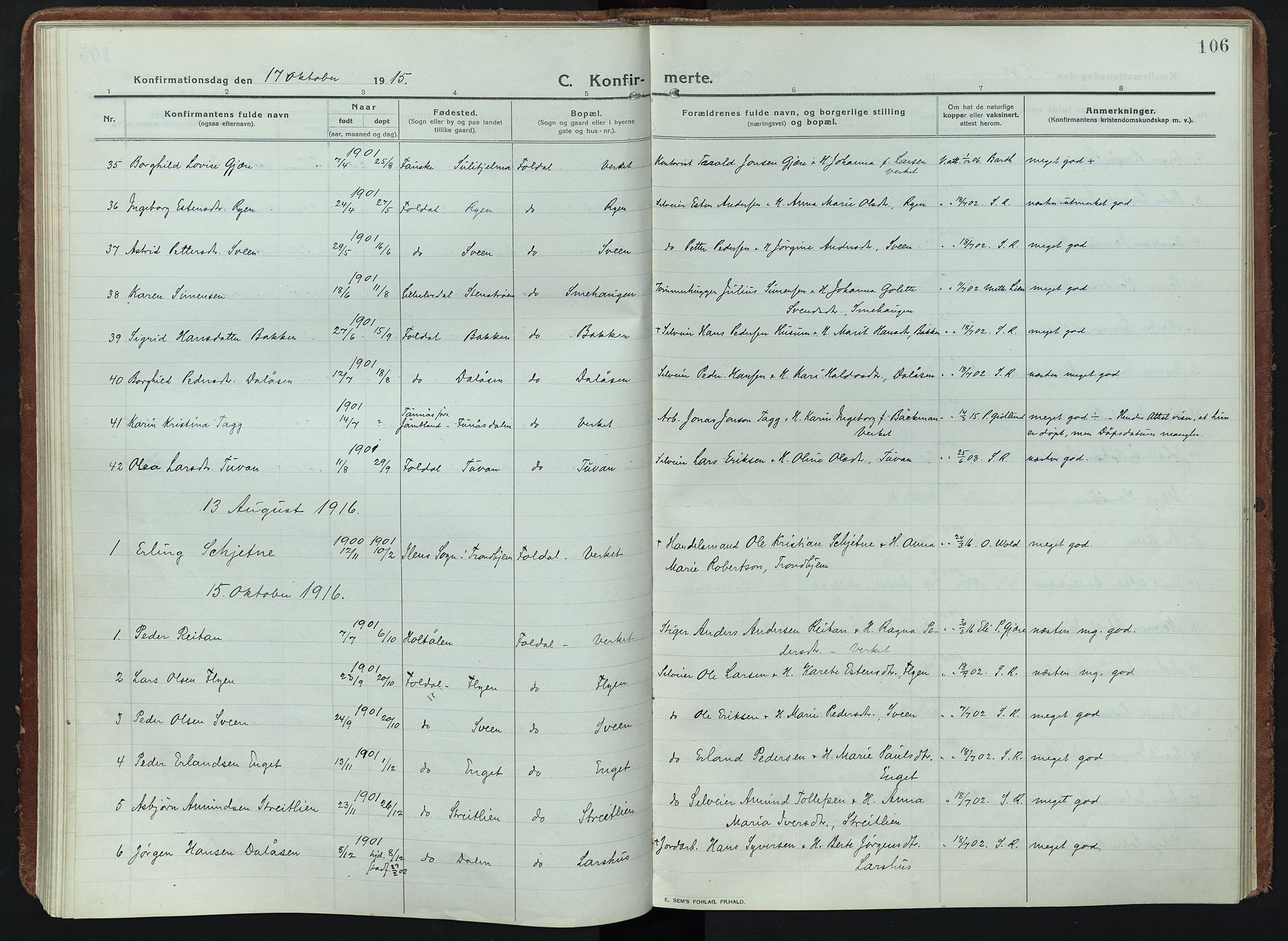 Alvdal prestekontor, AV/SAH-PREST-060/H/Ha/Haa/L0005: Ministerialbok nr. 5, 1913-1930, s. 106