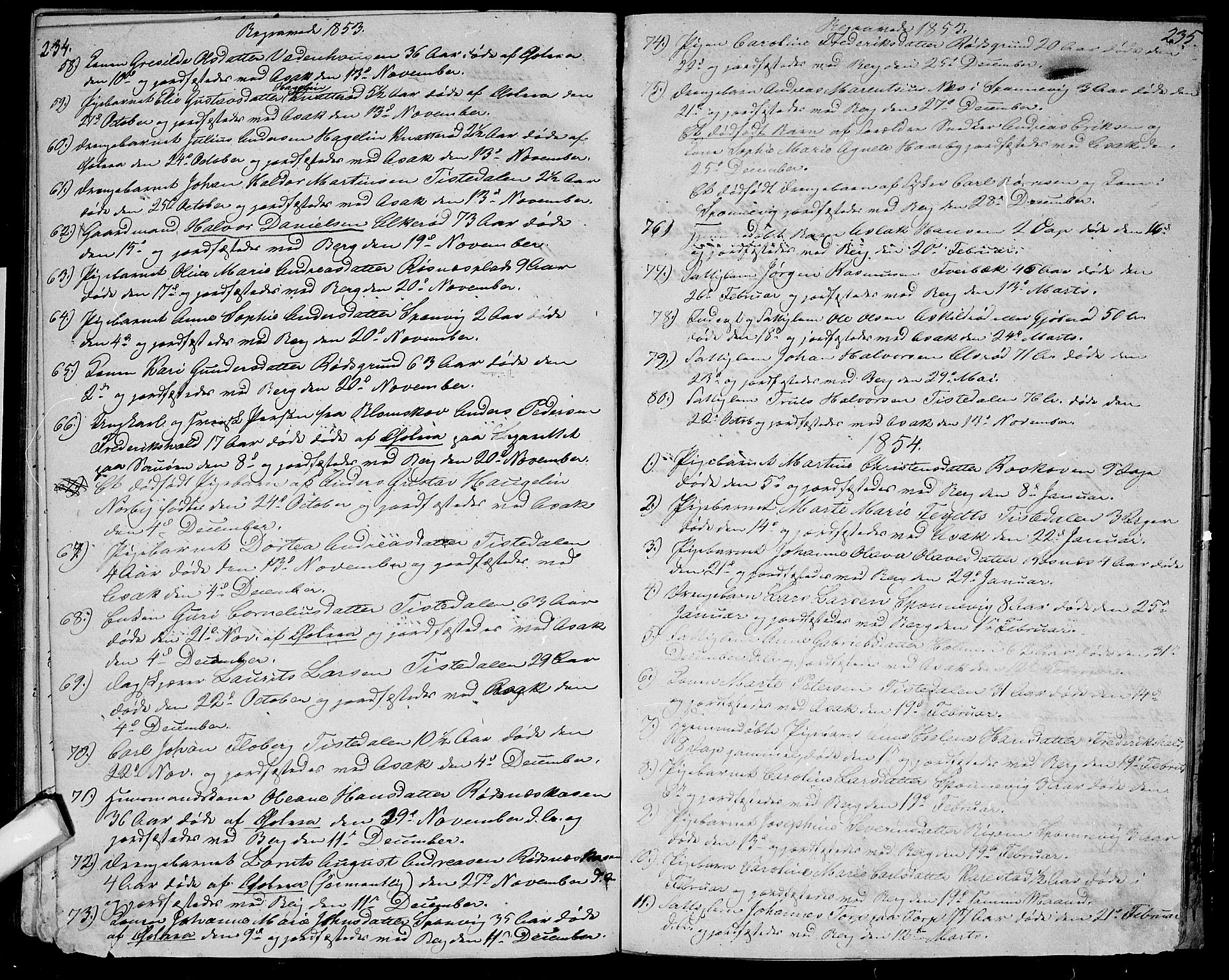 Berg prestekontor Kirkebøker, AV/SAO-A-10902/G/Ga/L0003: Klokkerbok nr.  I 3, 1850-1866, s. 234-235