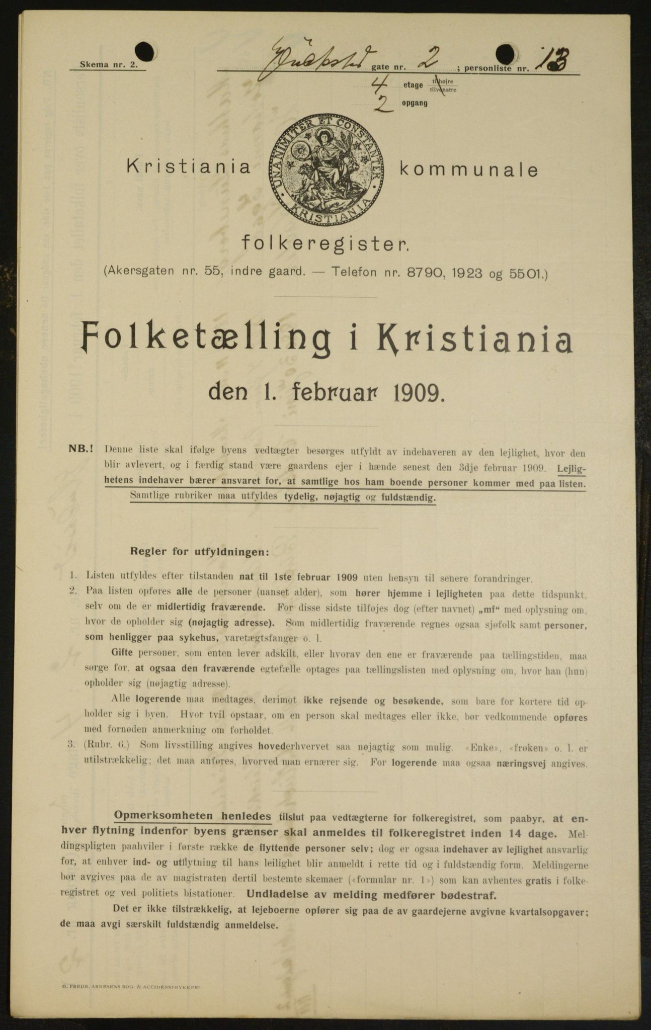 OBA, Kommunal folketelling 1.2.1909 for Kristiania kjøpstad, 1909, s. 26661