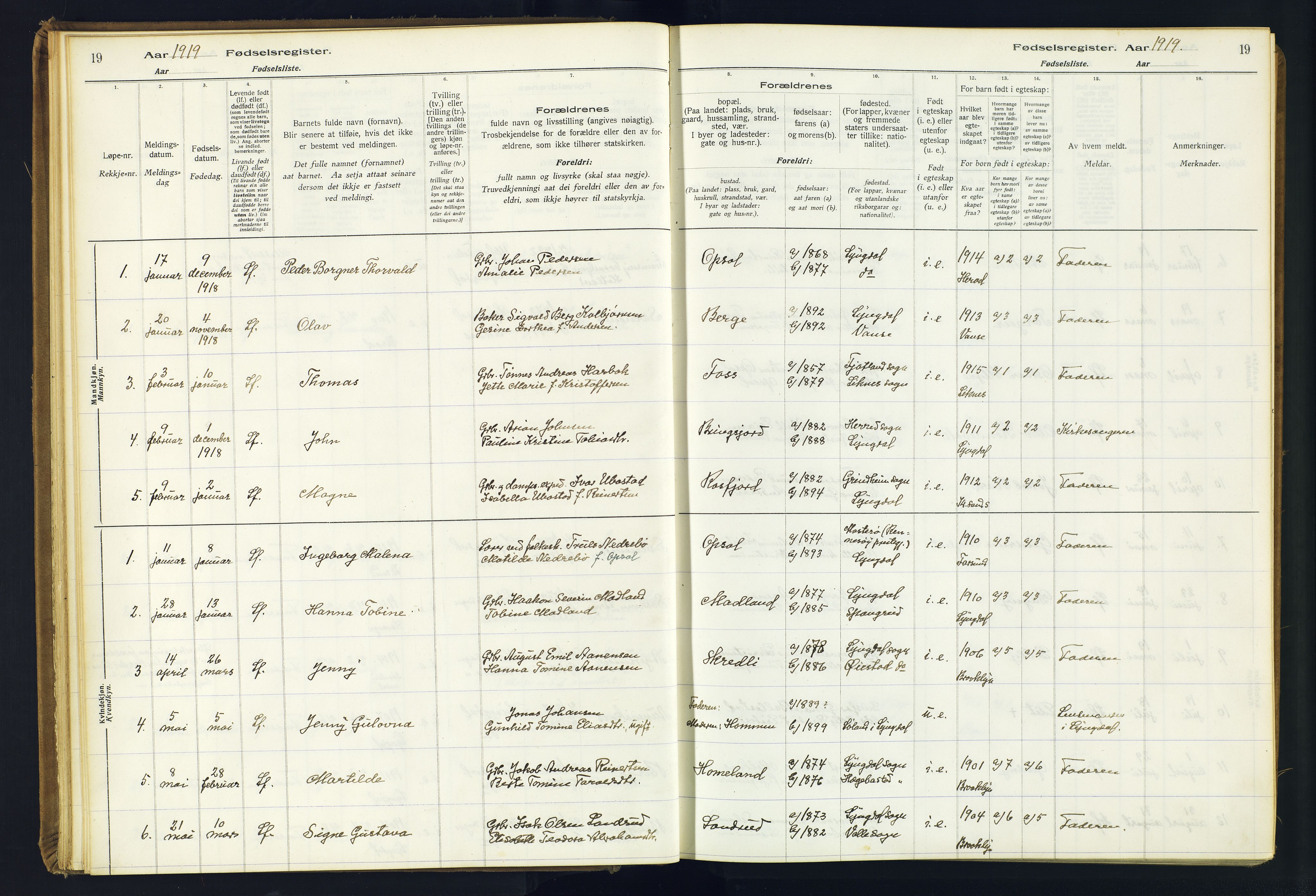 Lyngdal sokneprestkontor, SAK/1111-0029/J/Ja/L0001: Fødselsregister nr. A-VI-26, 1916-1951, s. 19