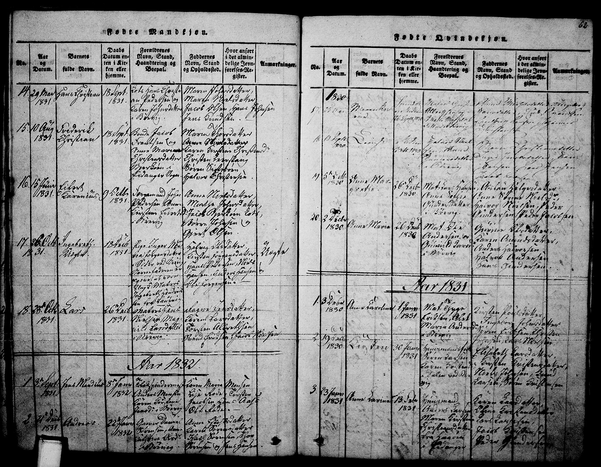 Brevik kirkebøker, AV/SAKO-A-255/F/Fa/L0004: Ministerialbok nr. 4, 1814-1846, s. 62