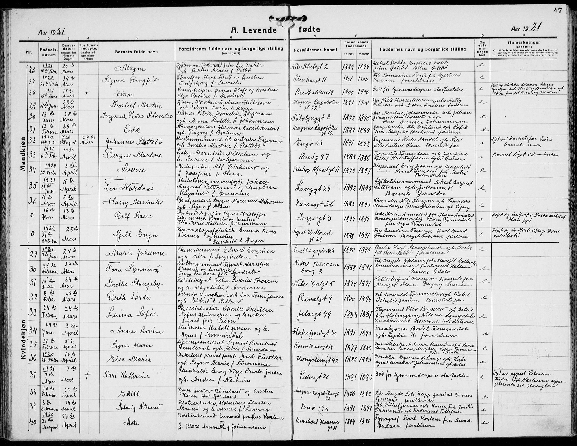 St. Petri sokneprestkontor, SAST/A-101813/001/30/30BB/L0011: Klokkerbok nr. B 11, 1917-1940, s. 47