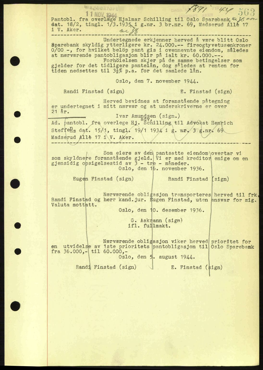 Aker herredsskriveri, SAO/A-10896/G/Gb/Gba/Gbac/L0035: Pantebok nr. B200-201, 1944-1944, Dagboknr: 7891/1944