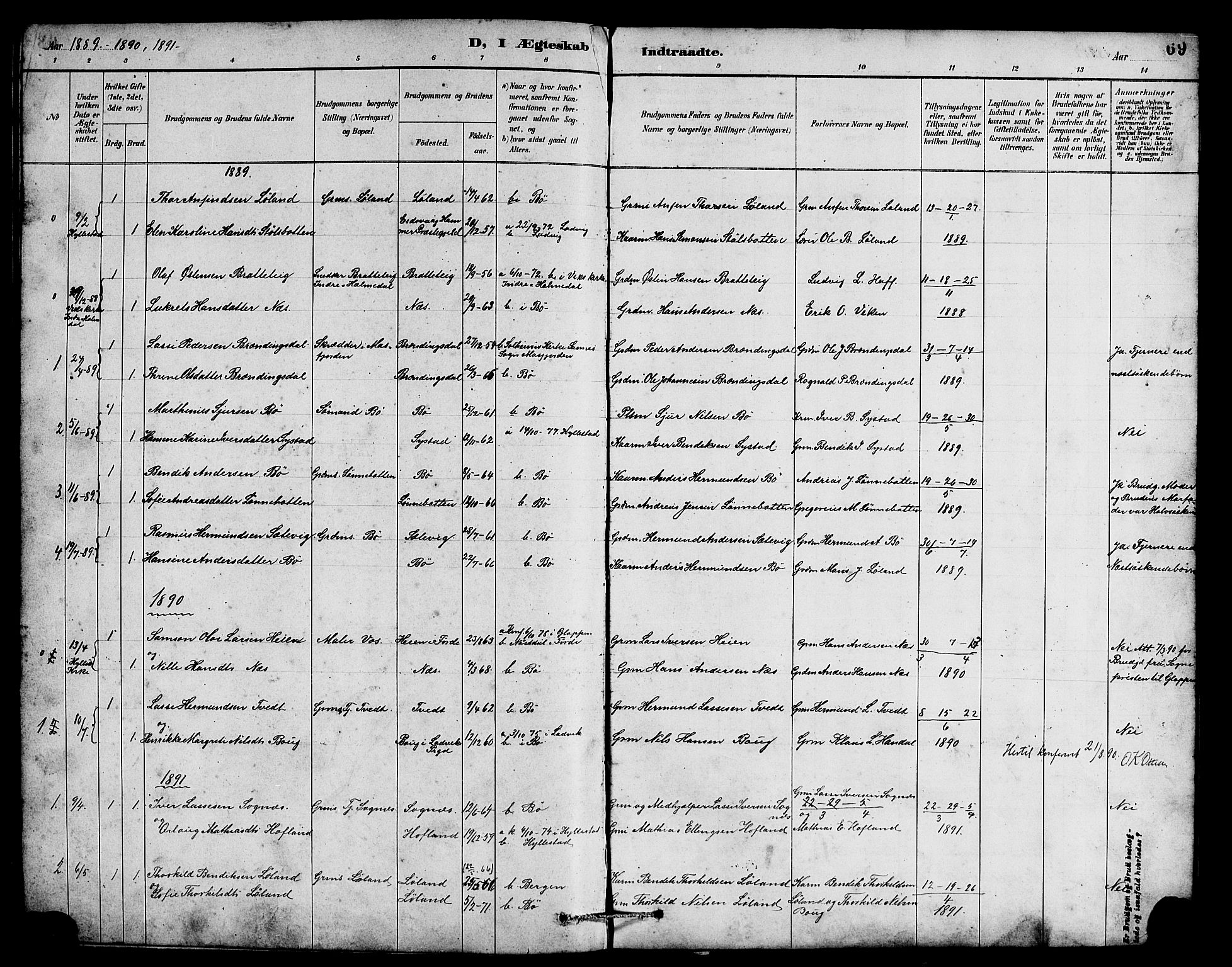 Hyllestad sokneprestembete, AV/SAB-A-80401: Klokkerbok nr. B 2, 1889-1915, s. 69