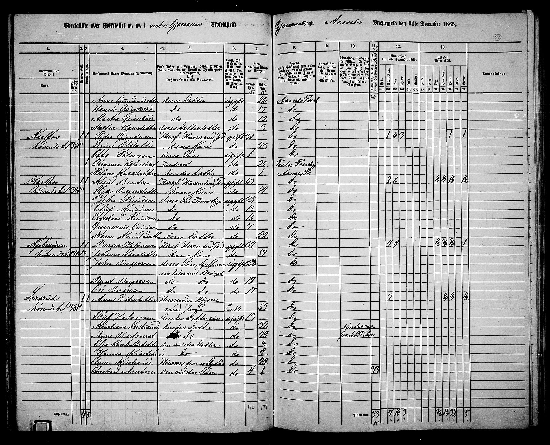 RA, Folketelling 1865 for 0425P Åsnes prestegjeld, 1865, s. 93