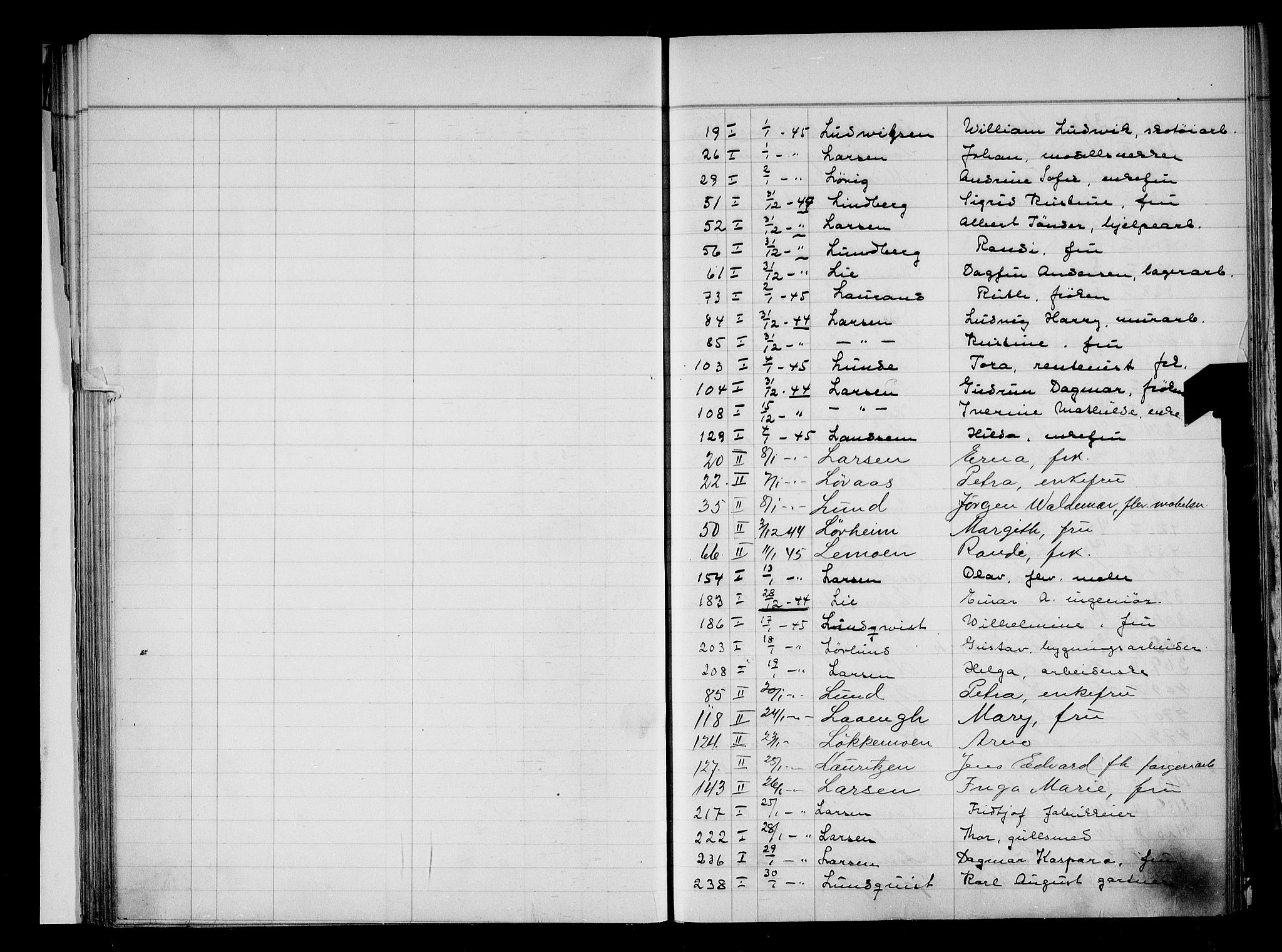 Oslo skifterett, SAO/A-10383/F/Fa/Faa/L0045: Register til dødsfallsprotokollene, 1945