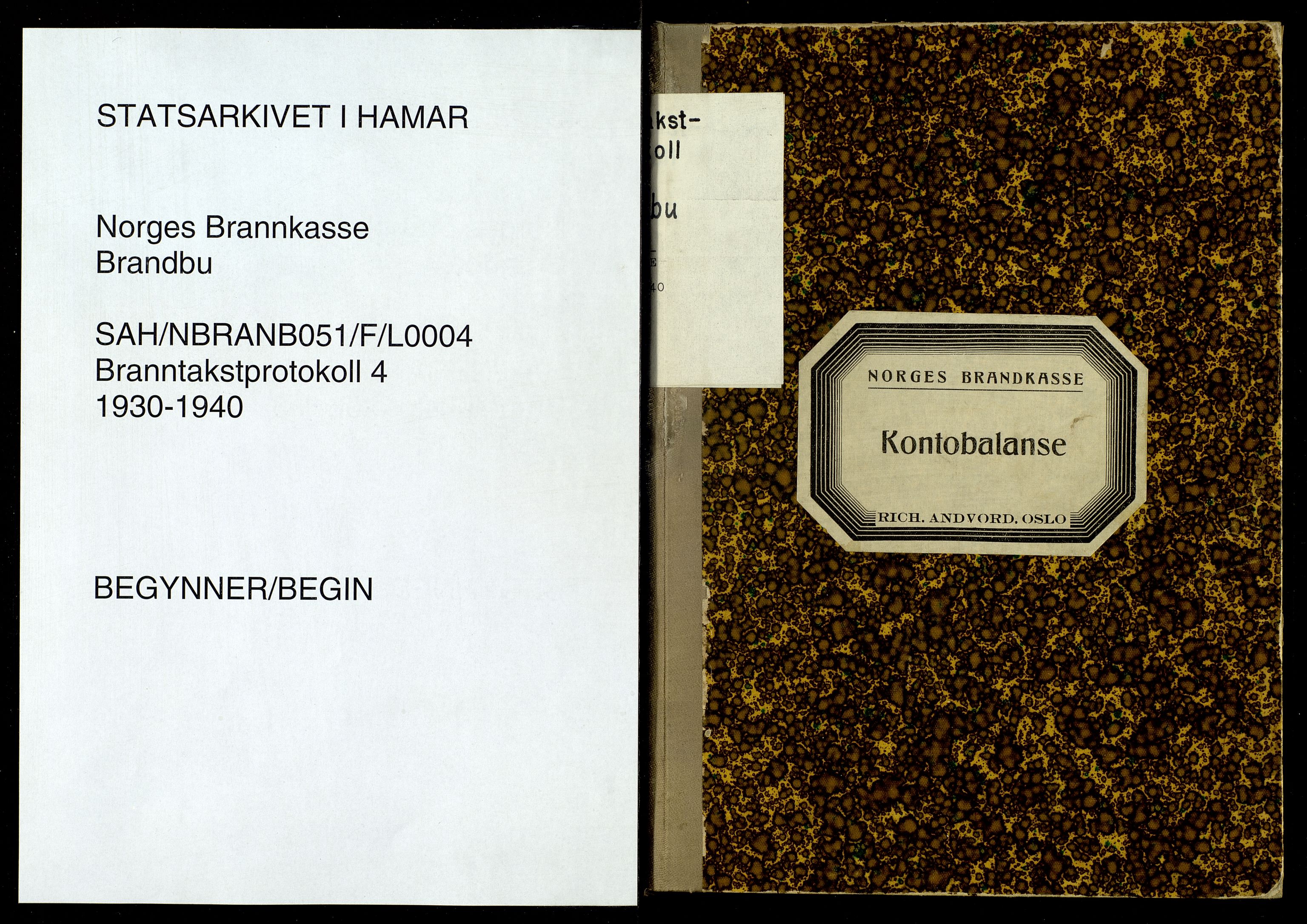 Norges Brannkasse, Brandbu, SAH/NBRANB-051/F/L0004: Kontobalanse, 1930-1940