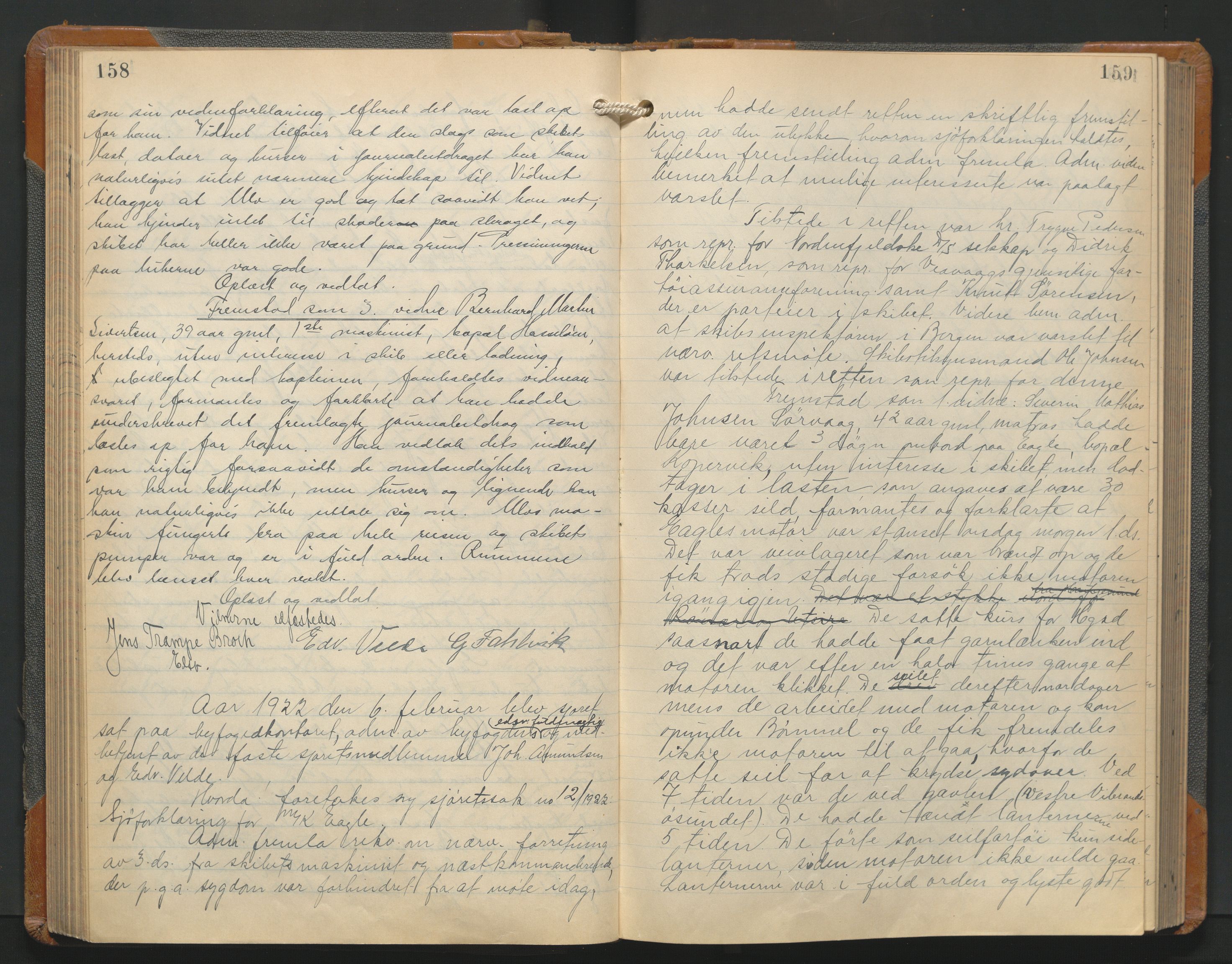 Haugesund tingrett, AV/SAST-A-101415/01/V/VB/VBb/L0009: Ekstrarettsprotokoll, 1920-1927, s. 158-159