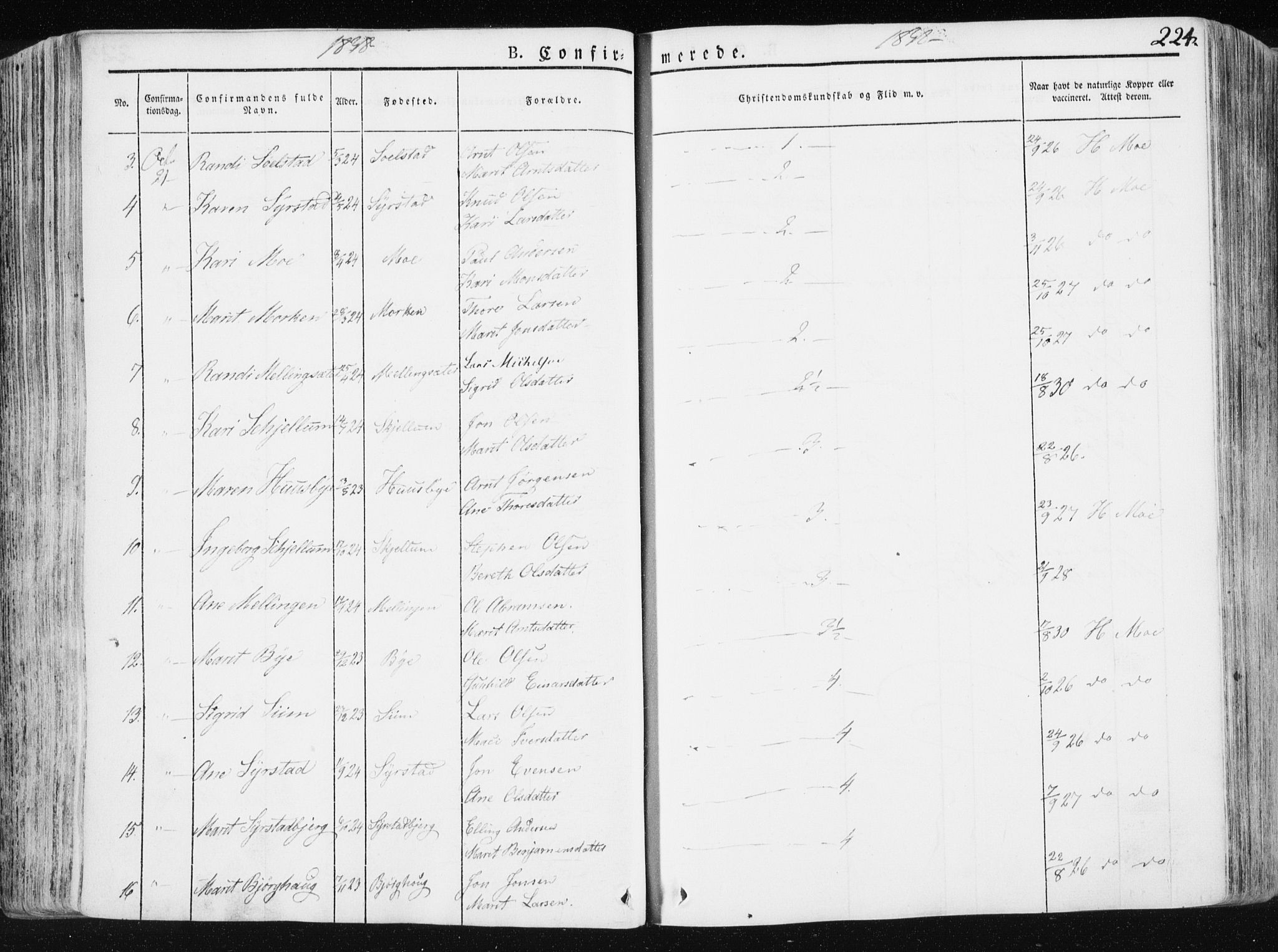 Ministerialprotokoller, klokkerbøker og fødselsregistre - Sør-Trøndelag, SAT/A-1456/665/L0771: Ministerialbok nr. 665A06, 1830-1856, s. 224