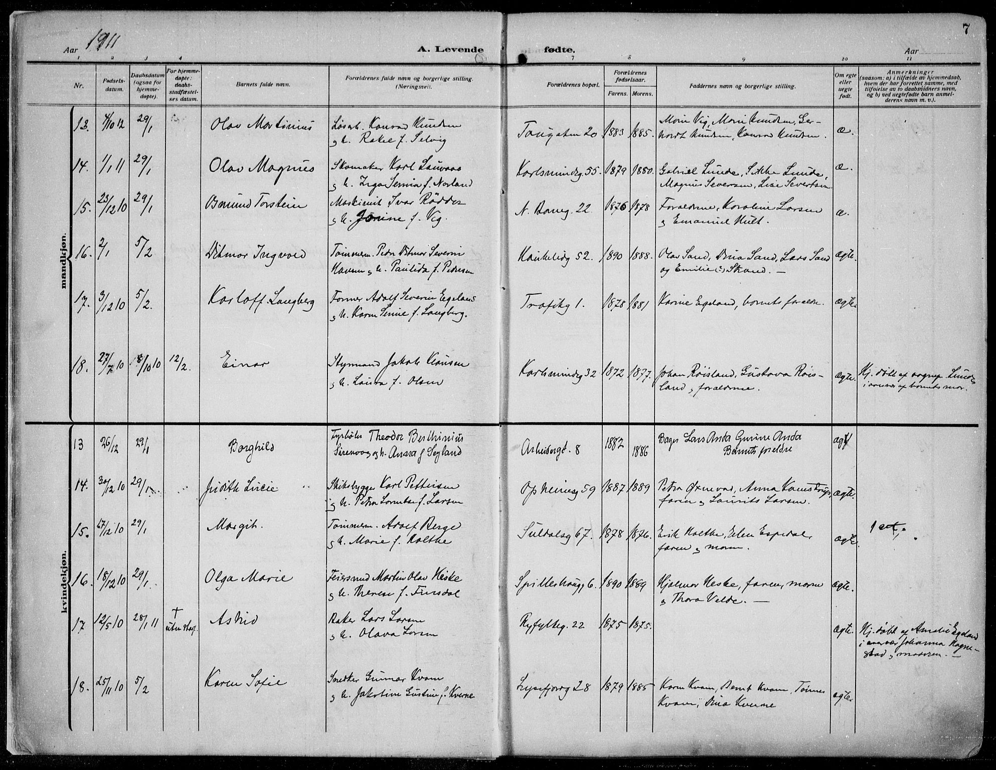 St. Johannes sokneprestkontor, AV/SAST-A-101814/002/B/L0002: Ministerialbok nr. A 9, 1911-1921, s. 7