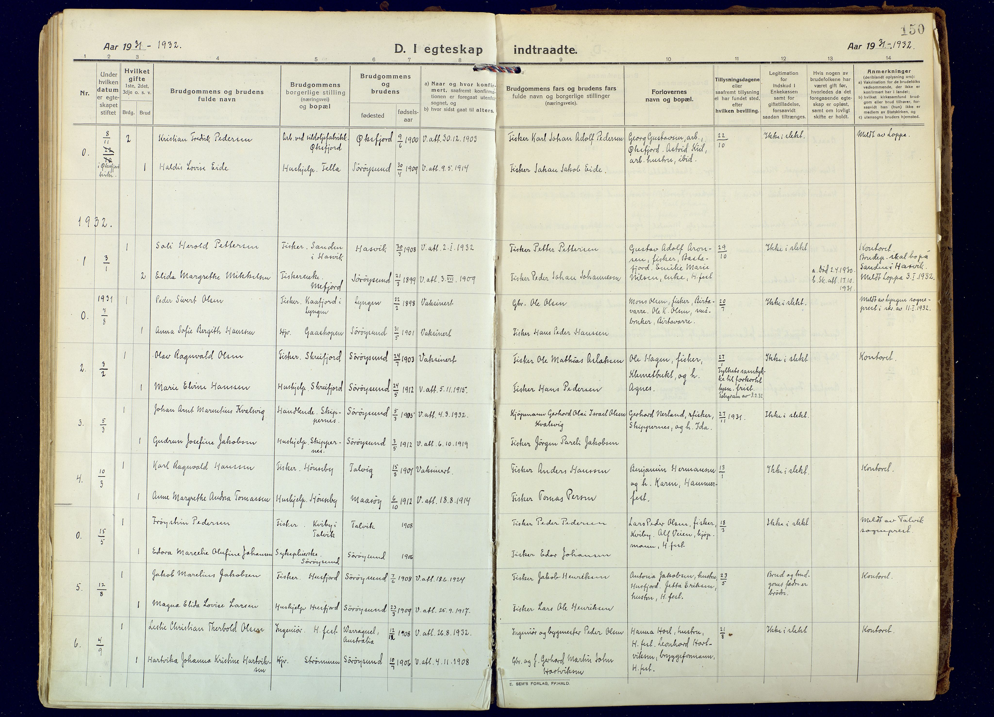 Hammerfest sokneprestkontor, SATØ/S-1347: Ministerialbok nr. 18, 1918-1933, s. 150