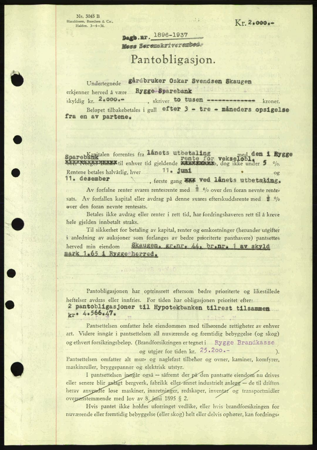 Moss sorenskriveri, SAO/A-10168: Pantebok nr. B4, 1937-1938, Dagboknr: 1896/1937