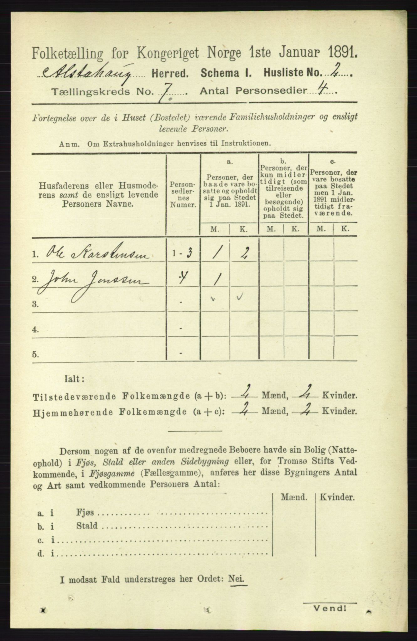 RA, Folketelling 1891 for 1820 Alstahaug herred, 1891, s. 2407