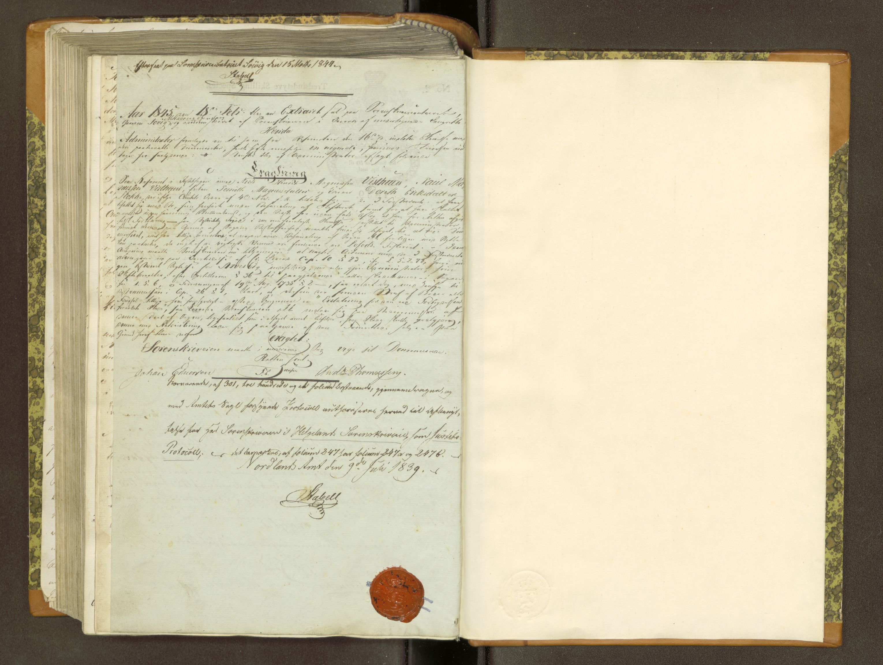 Helgeland sorenskriveri, AV/SAT-A-0004/1/1B/L0006: Ekstrarettsprotokoll 4 (35), 1839-1845, s. 301b