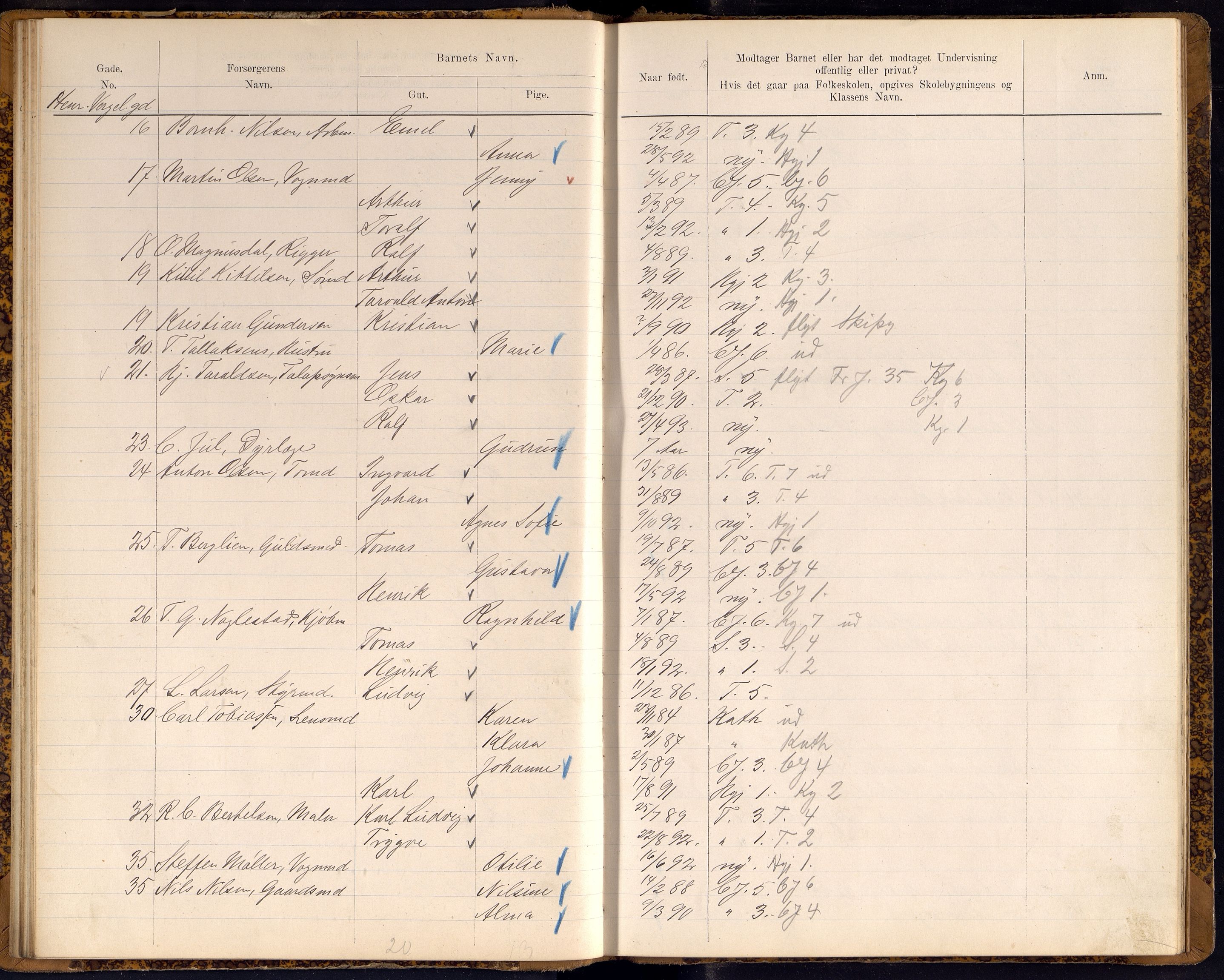 Kristiansand By - Skolekommisjonen/ -Styret, ARKSOR/1001KG510/J/Jb/L0009: Barnetelling, 1899