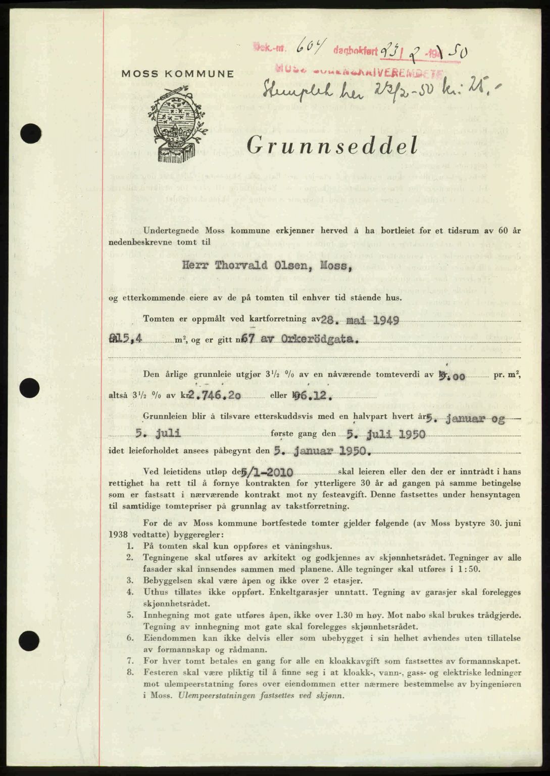 Moss sorenskriveri, SAO/A-10168: Pantebok nr. A25, 1950-1950, Dagboknr: 604/1950