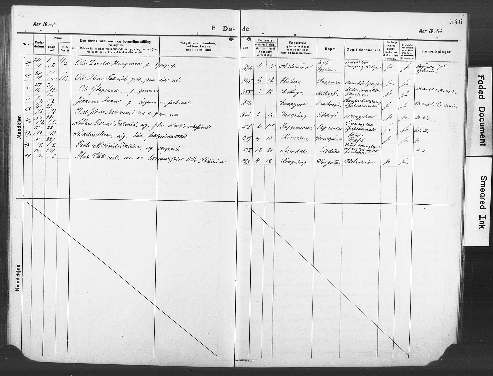 Kongsberg kirkebøker, AV/SAKO-A-22/G/Ga/L0008: Klokkerbok nr. 8, 1915-1932, s. 346