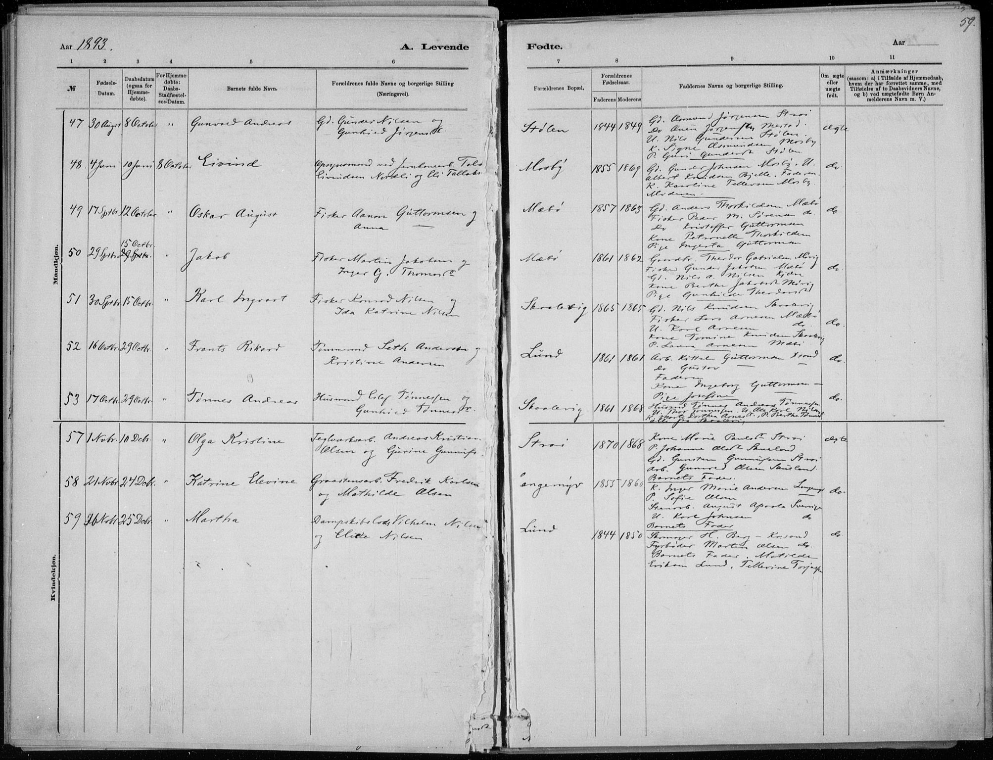 Oddernes sokneprestkontor, SAK/1111-0033/F/Fa/Faa/L0009: Ministerialbok nr. A 9, 1884-1896, s. 59