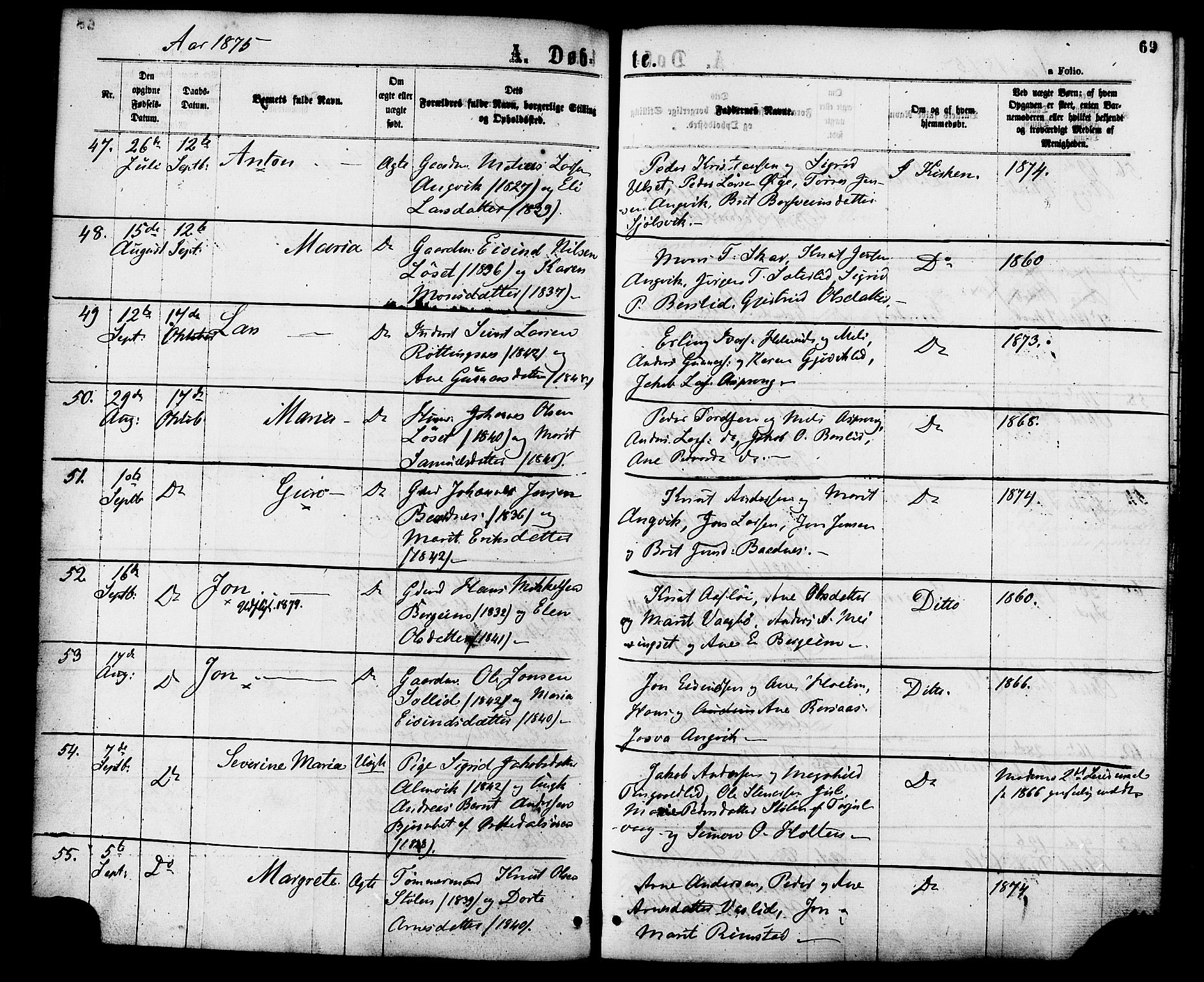 Ministerialprotokoller, klokkerbøker og fødselsregistre - Møre og Romsdal, SAT/A-1454/586/L0986: Ministerialbok nr. 586A12, 1867-1878, s. 69