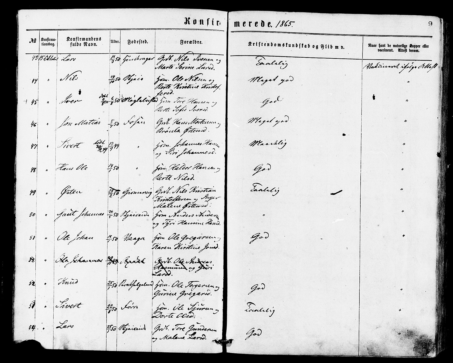 Avaldsnes sokneprestkontor, AV/SAST-A -101851/H/Ha/Haa/L0012: Ministerialbok nr. A 12, 1865-1880, s. 9