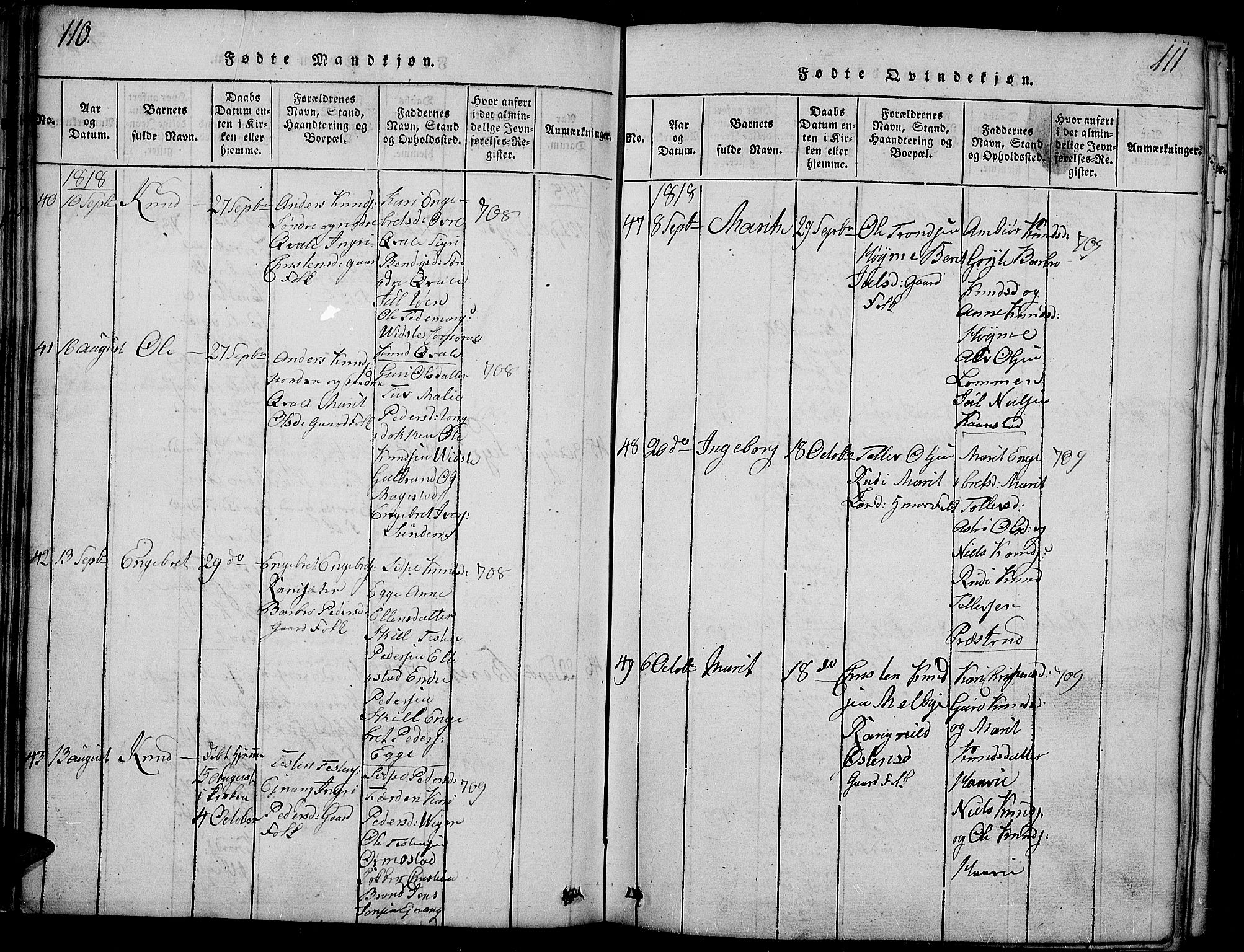 Slidre prestekontor, AV/SAH-PREST-134/H/Ha/Haa/L0002: Ministerialbok nr. 2, 1814-1830, s. 110-111