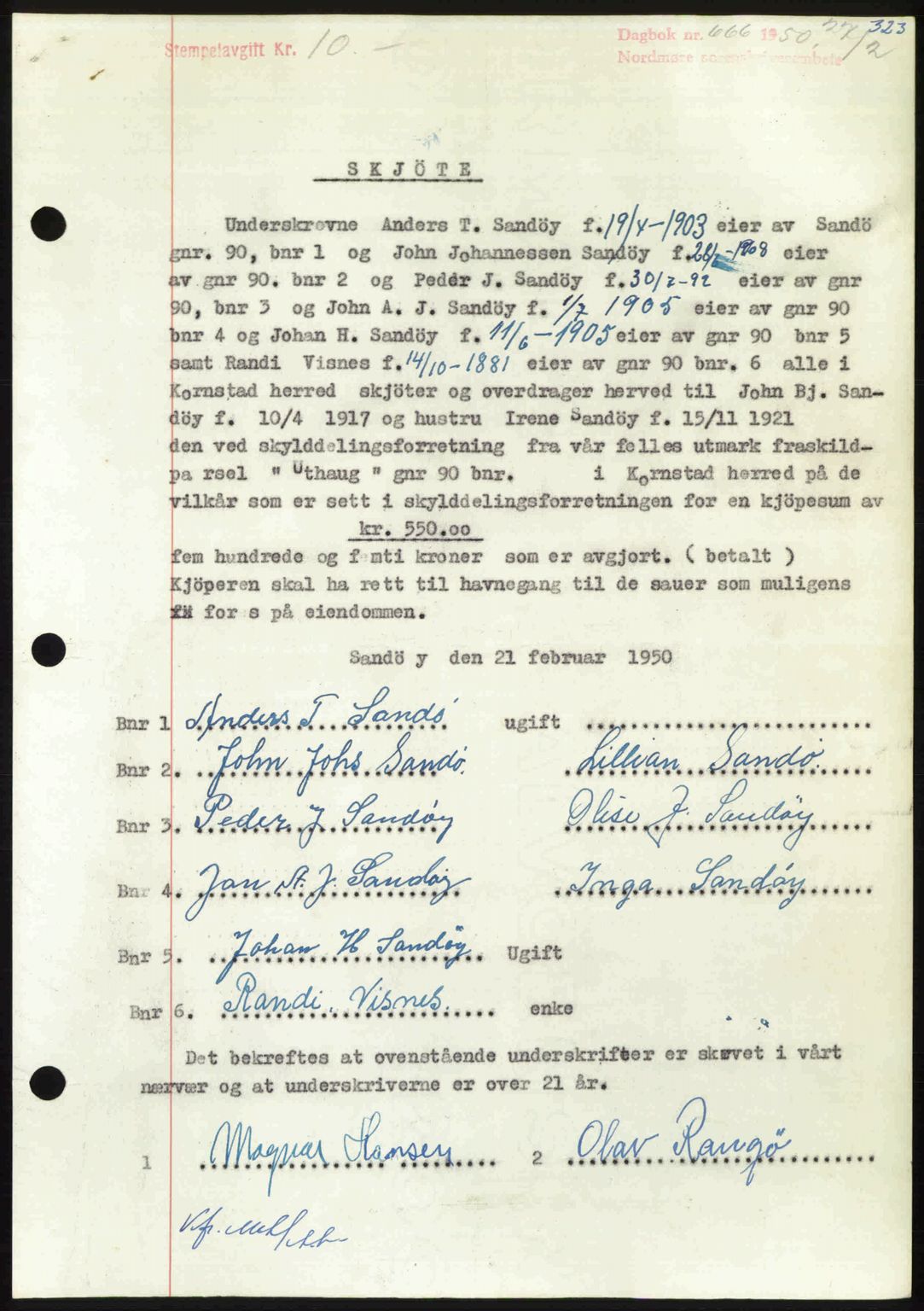 Nordmøre sorenskriveri, AV/SAT-A-4132/1/2/2Ca: Pantebok nr. A114, 1950-1950, Dagboknr: 666/1950