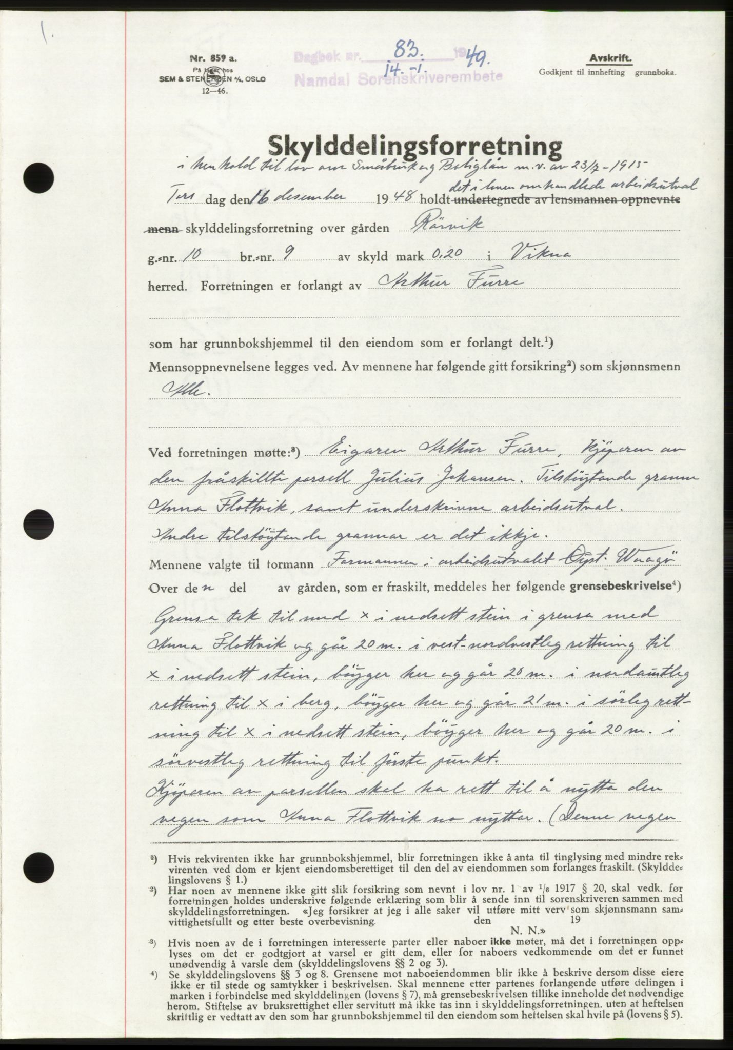 Namdal sorenskriveri, SAT/A-4133/1/2/2C: Pantebok nr. -, 1949-1949, Dagboknr: 83/1949