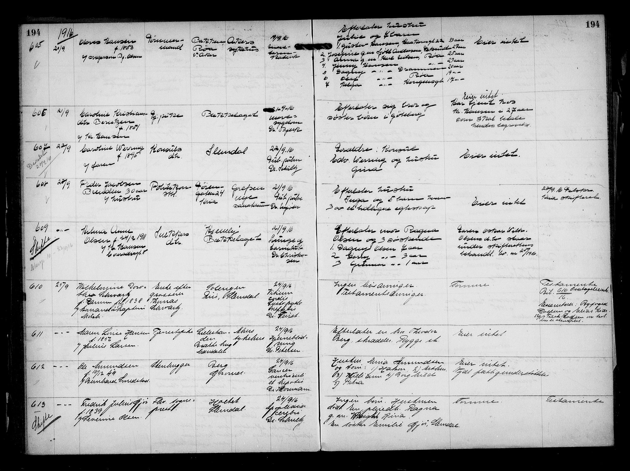 Aker kriminaldommer, skifte- og auksjonsforvalterembete, AV/SAO-A-10452/H/Hb/Hba/Hbaa/L0004: Dødsfallsprotokoll, 1914-1918, s. 194