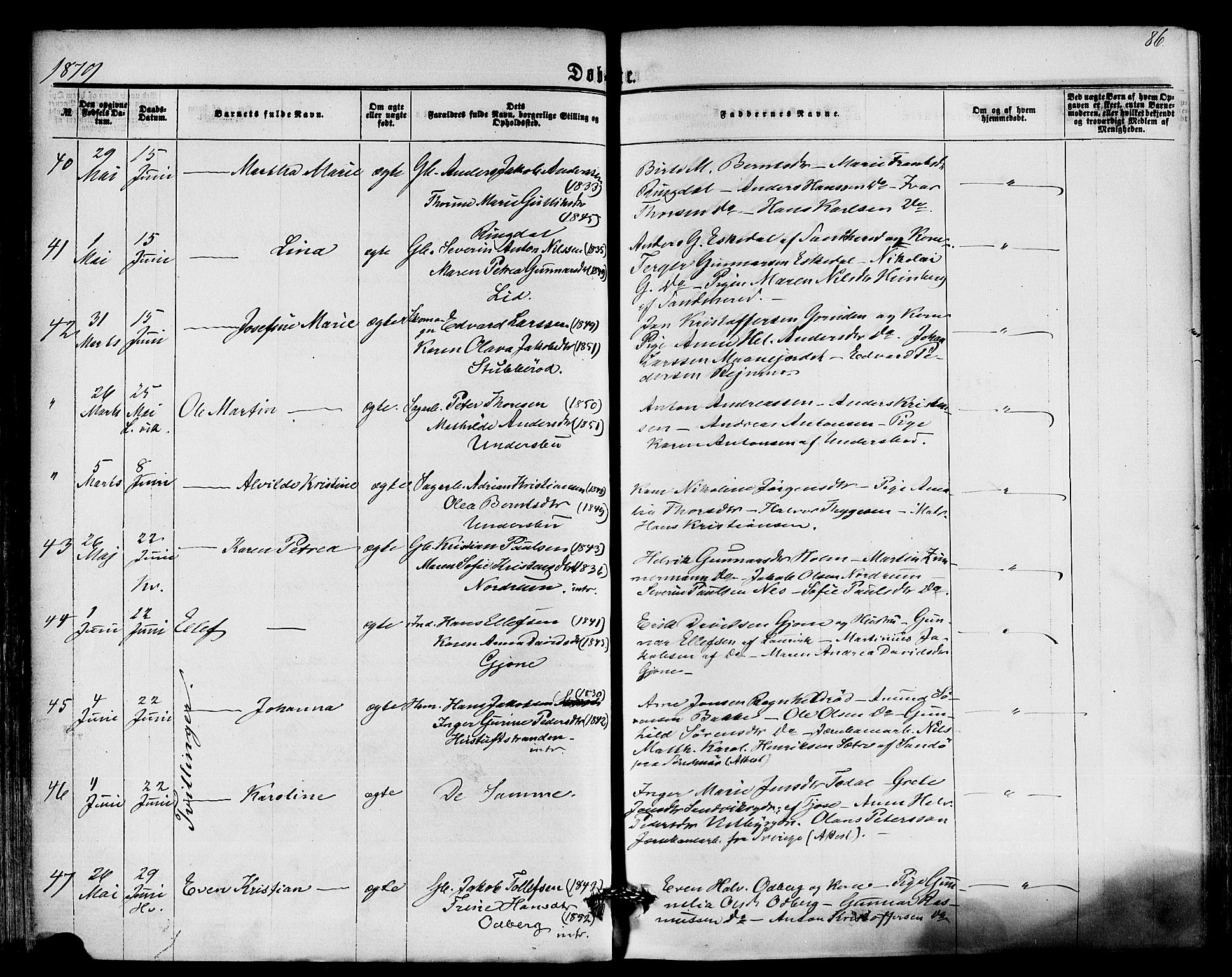 Hedrum kirkebøker, AV/SAKO-A-344/F/Fa/L0008: Ministerialbok nr. I 8, 1869-1880, s. 86