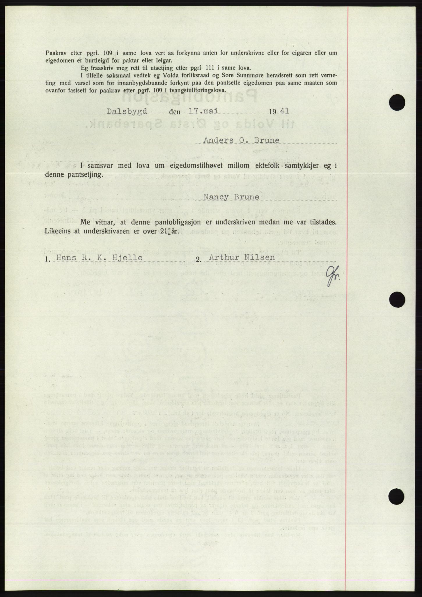 Søre Sunnmøre sorenskriveri, AV/SAT-A-4122/1/2/2C/L0071: Pantebok nr. 65, 1941-1941, Dagboknr: 532/1941