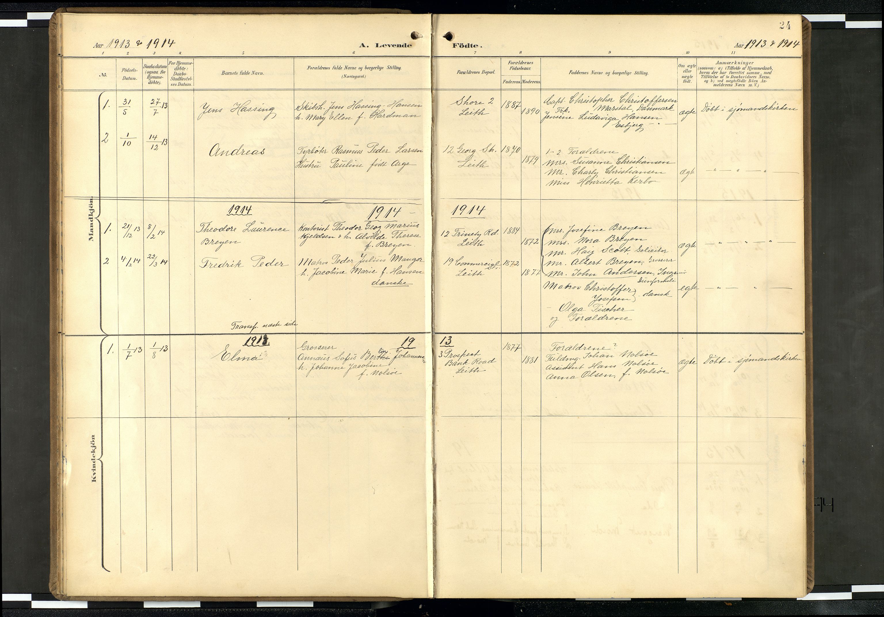 Den norske sjømannsmisjon i utlandet/Skotske havner (Leith, Glasgow), AV/SAB-SAB/PA-0100/H/Ha/Haa/L0004: Ministerialbok nr. A 4, 1899-1949, s. 23b-24a